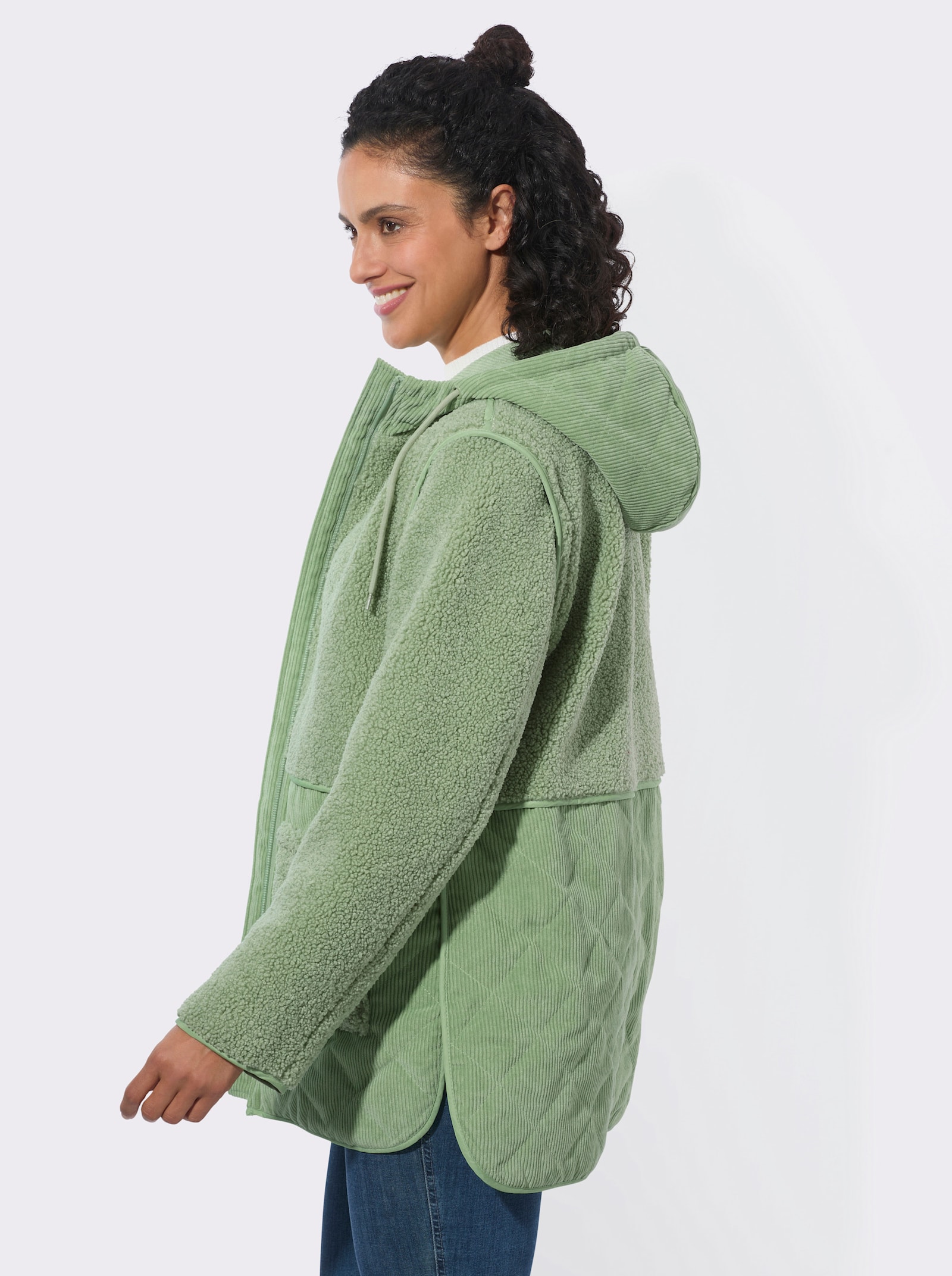  2-in-1-Jacke aus Teddyfleece und Cord - eucalyptus