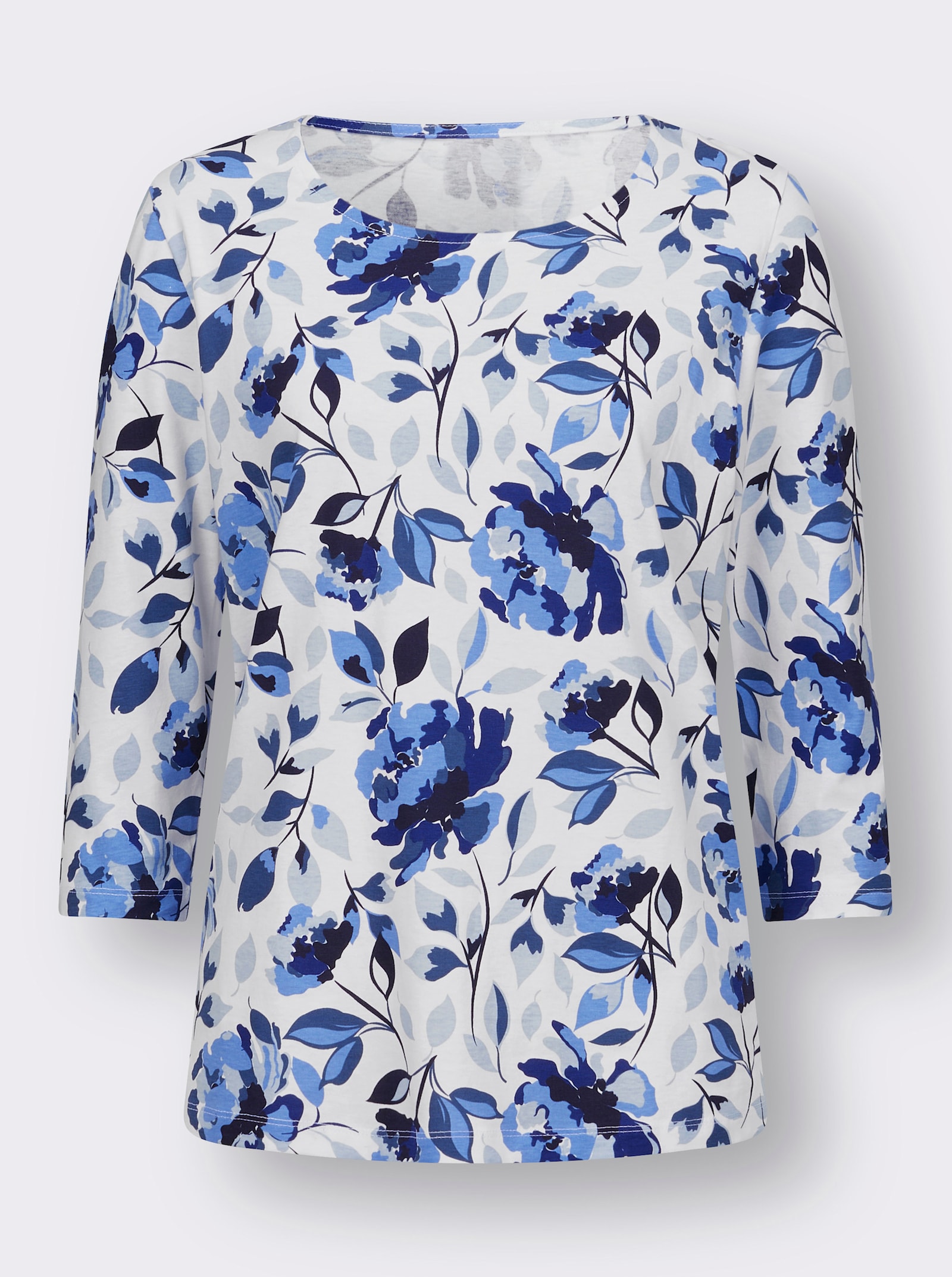 3/4-Arm-Shirt mit floralem Dessin - weiß-marine-bedruckt