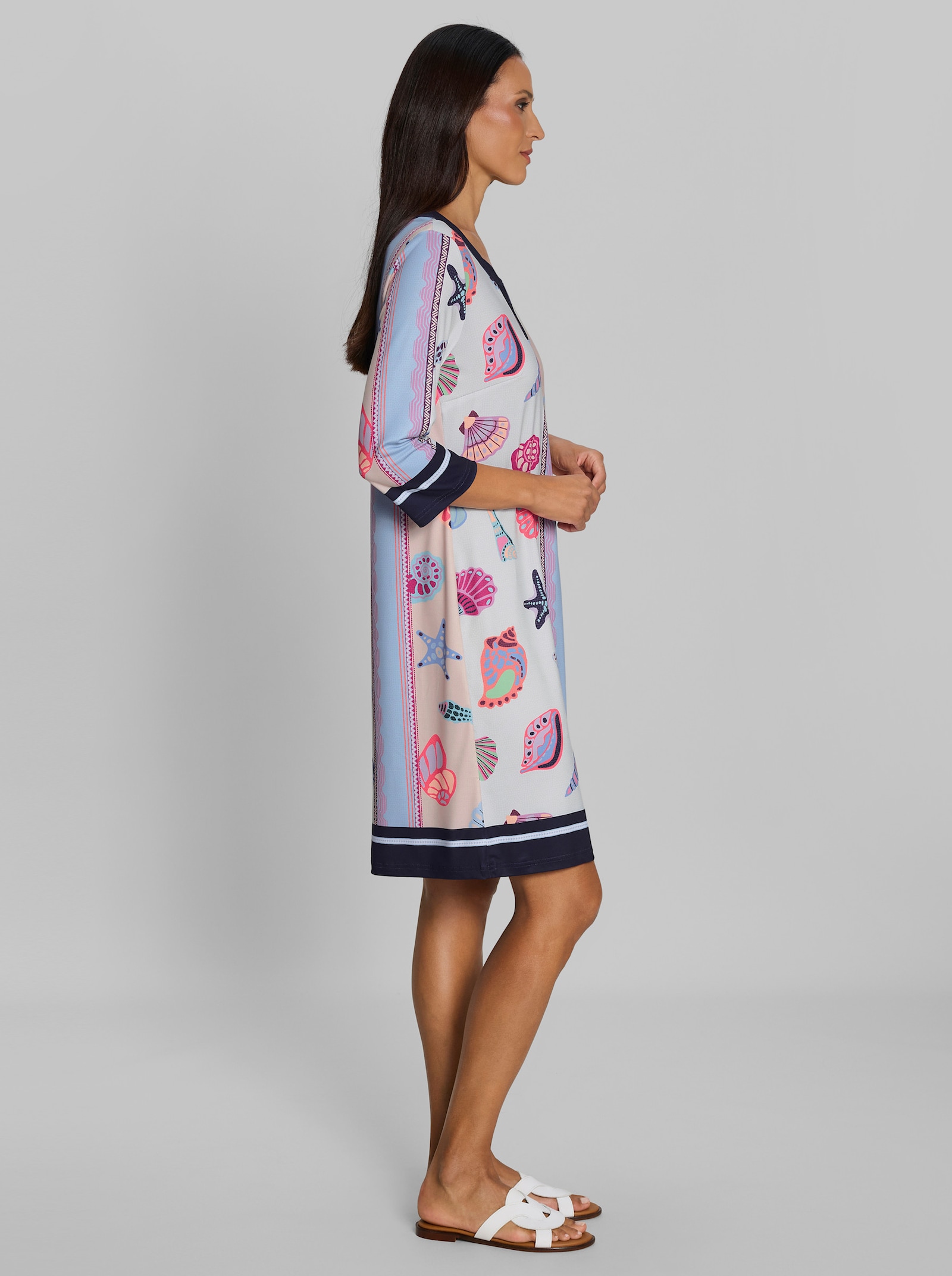 heine Jerseykleid mit Muschel-Print - weiß-koralle-bedruckt