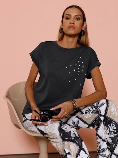 Sweatshirt mit Glitzersteinchen-Verzierung - schwarz