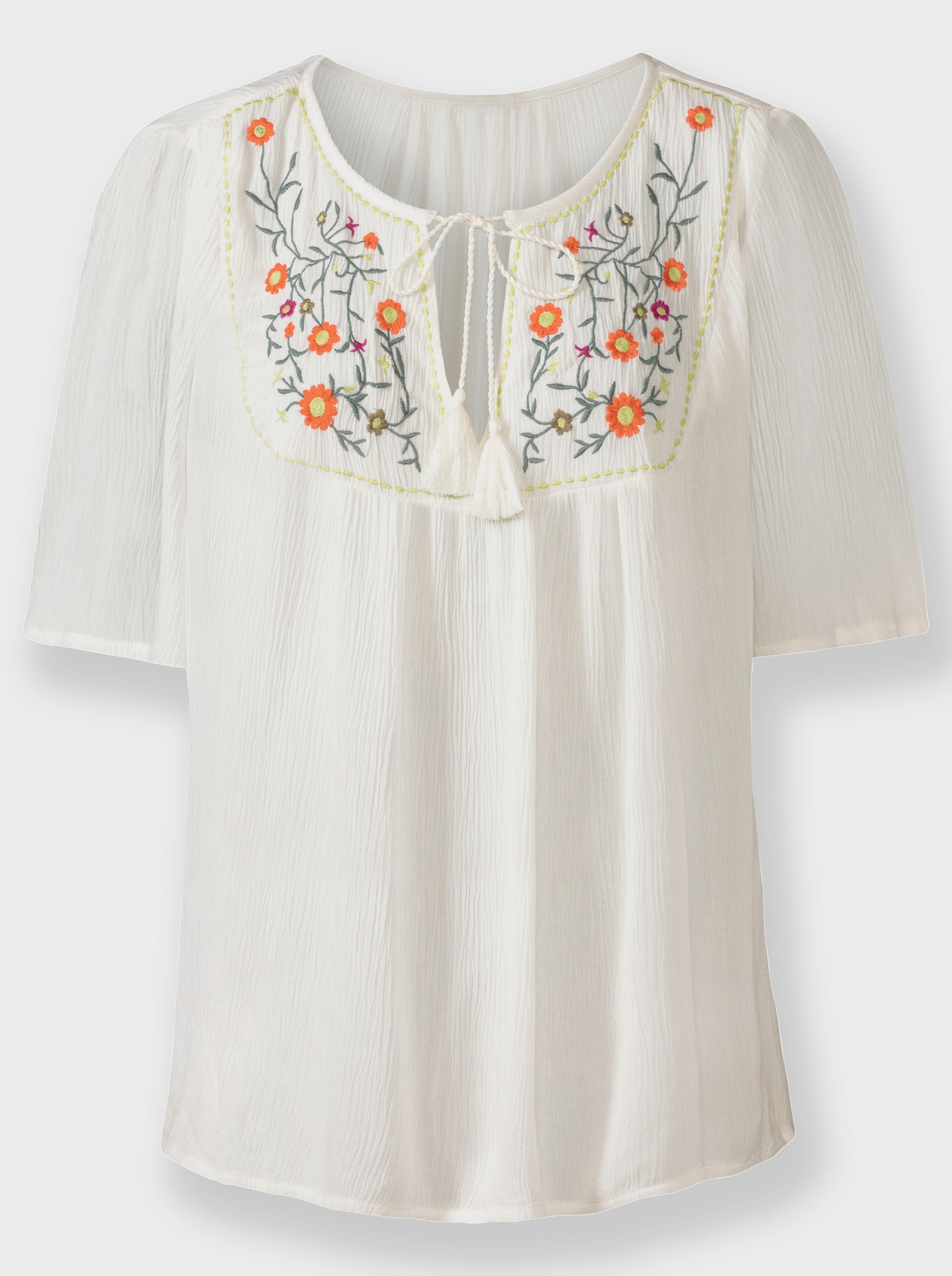 Tunika mit Blüten-Stickerei - ecru