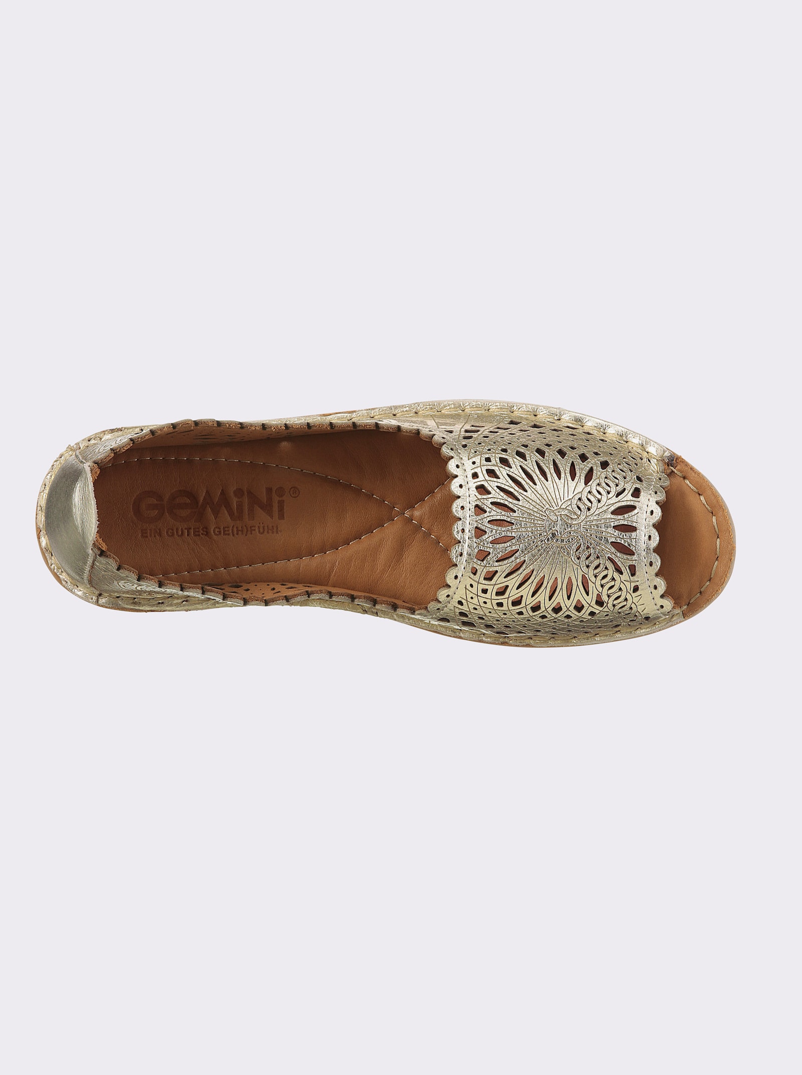 Gemini Slipper zehenoffen, mit Lochmuster - goldfarben
