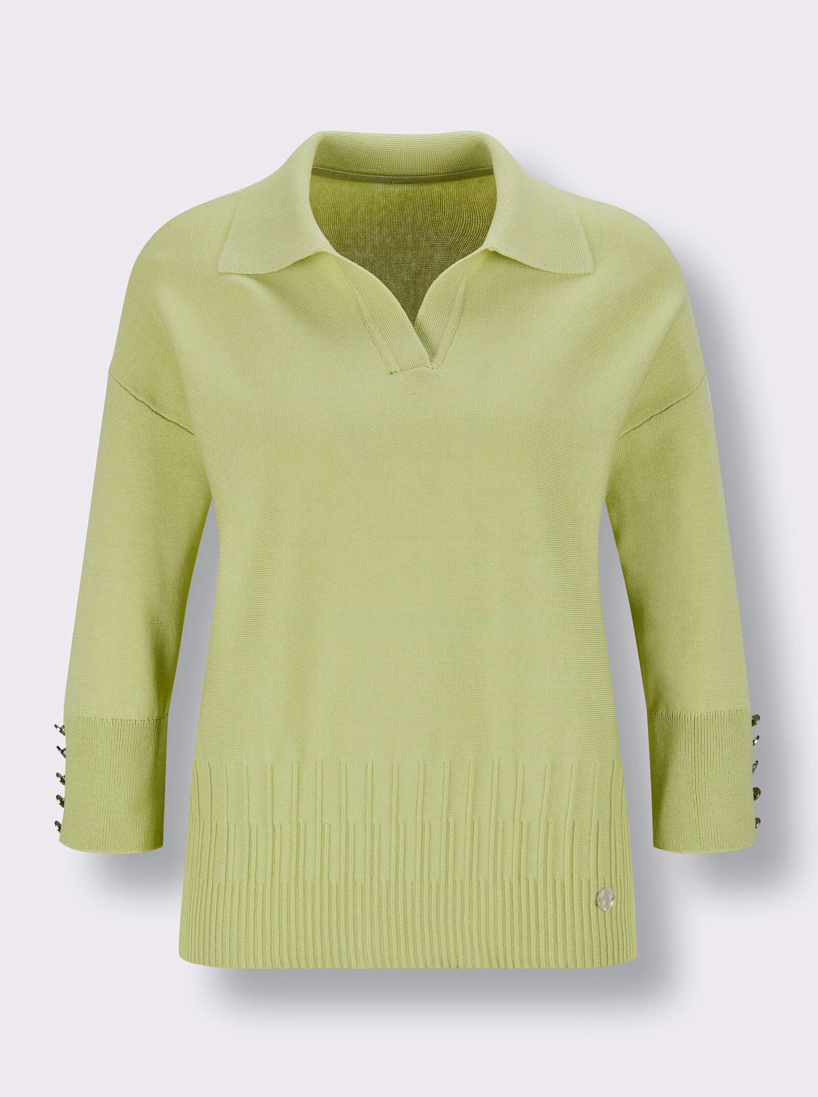 CREATION L PREMIUM Polopullover aus Querstrick - pistazie