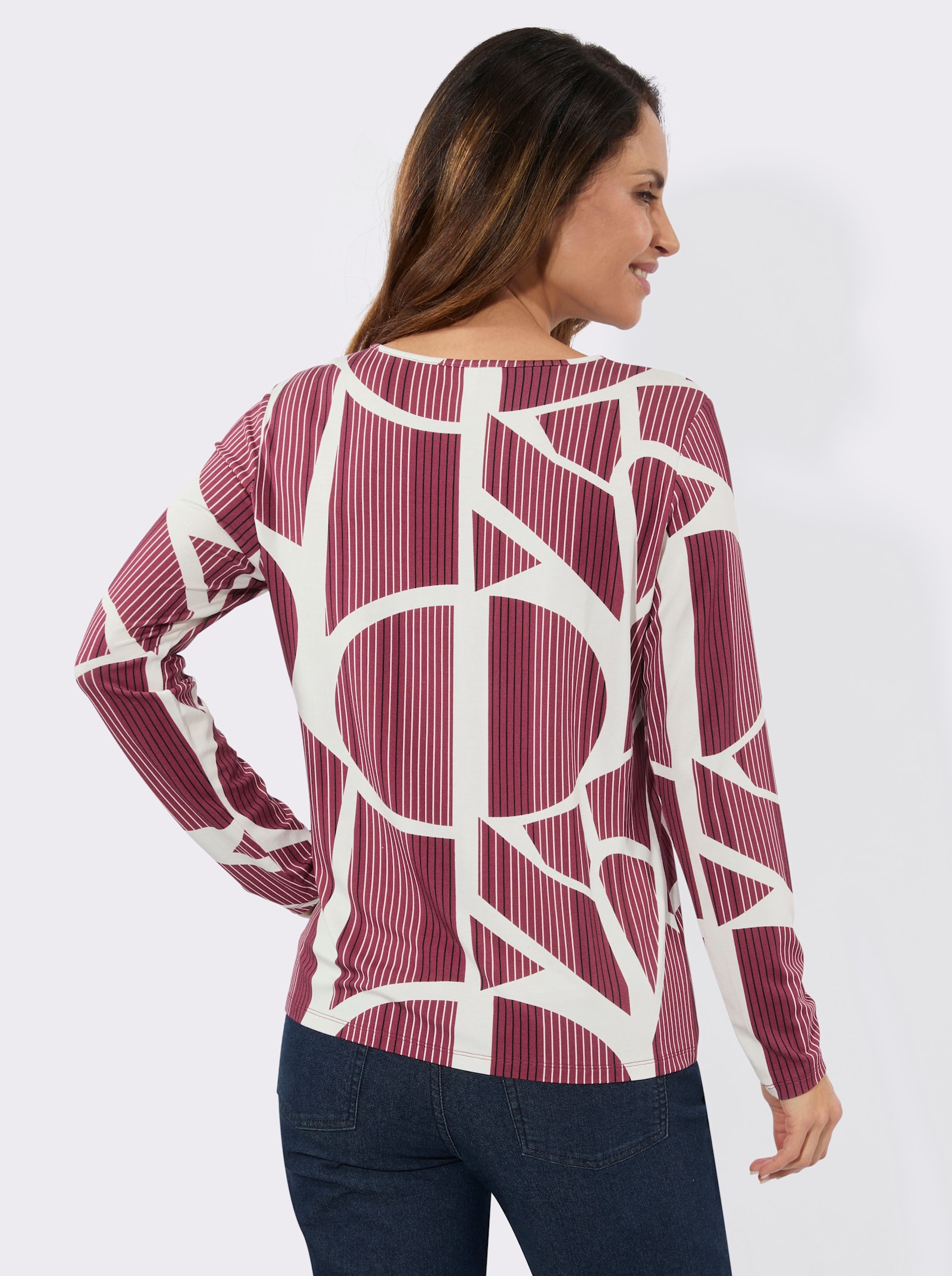 Rundhalsshirt mit Grafik-Muster - bordeaux-ecru-bedruckt