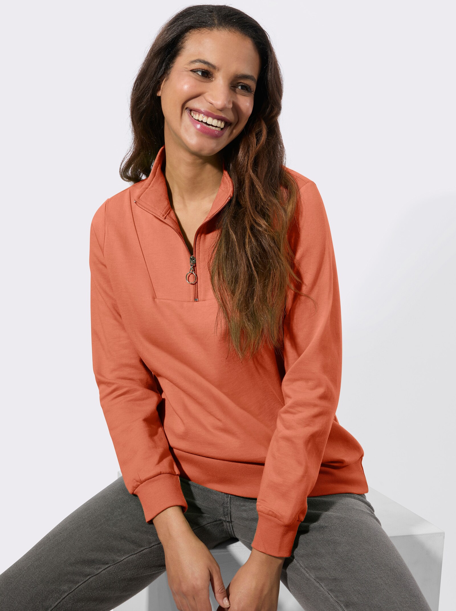 Sweatshirt mit Troyerkragen - papaya