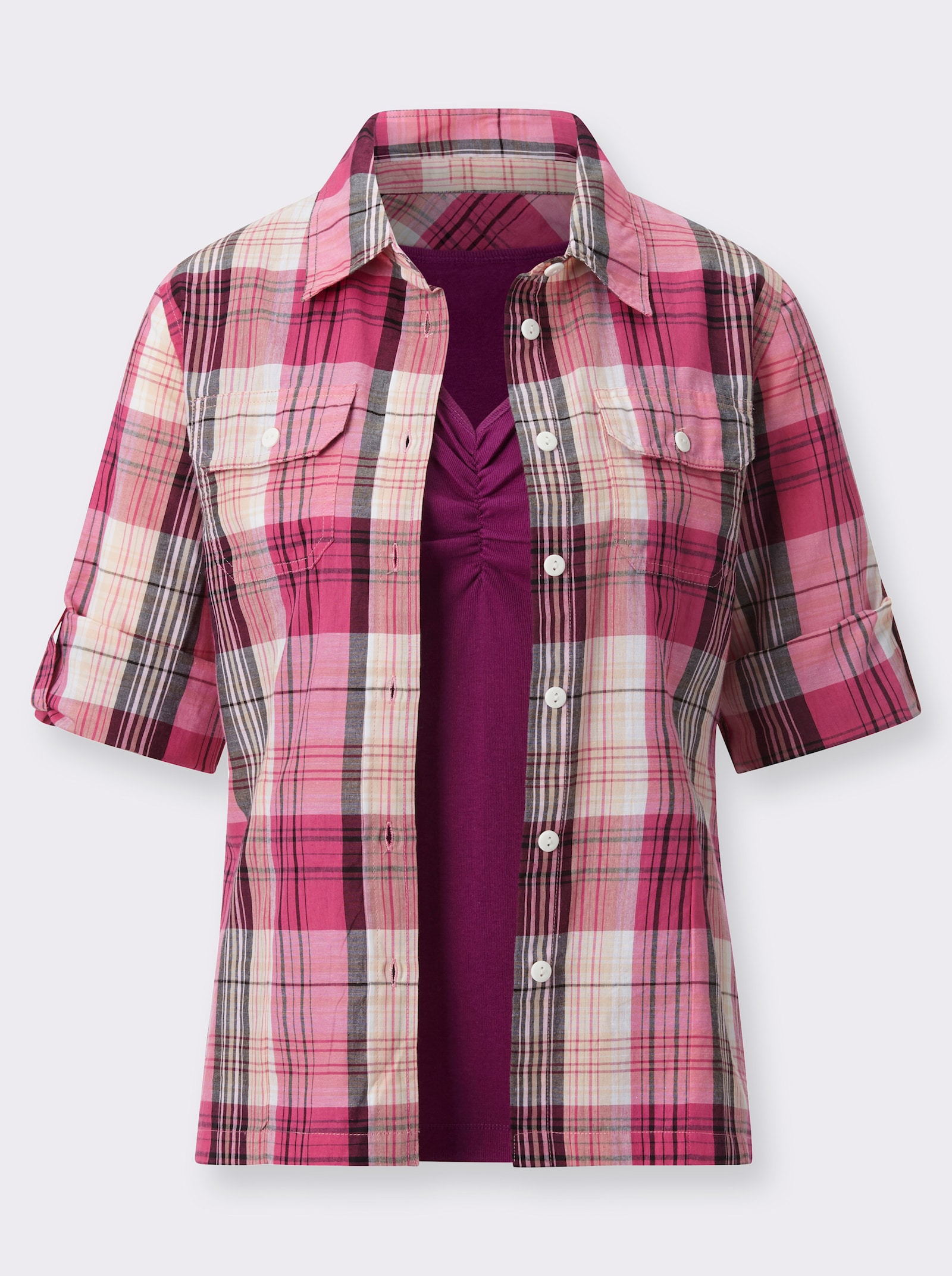 Blouseset blouse en top als set - fuchsia geruit