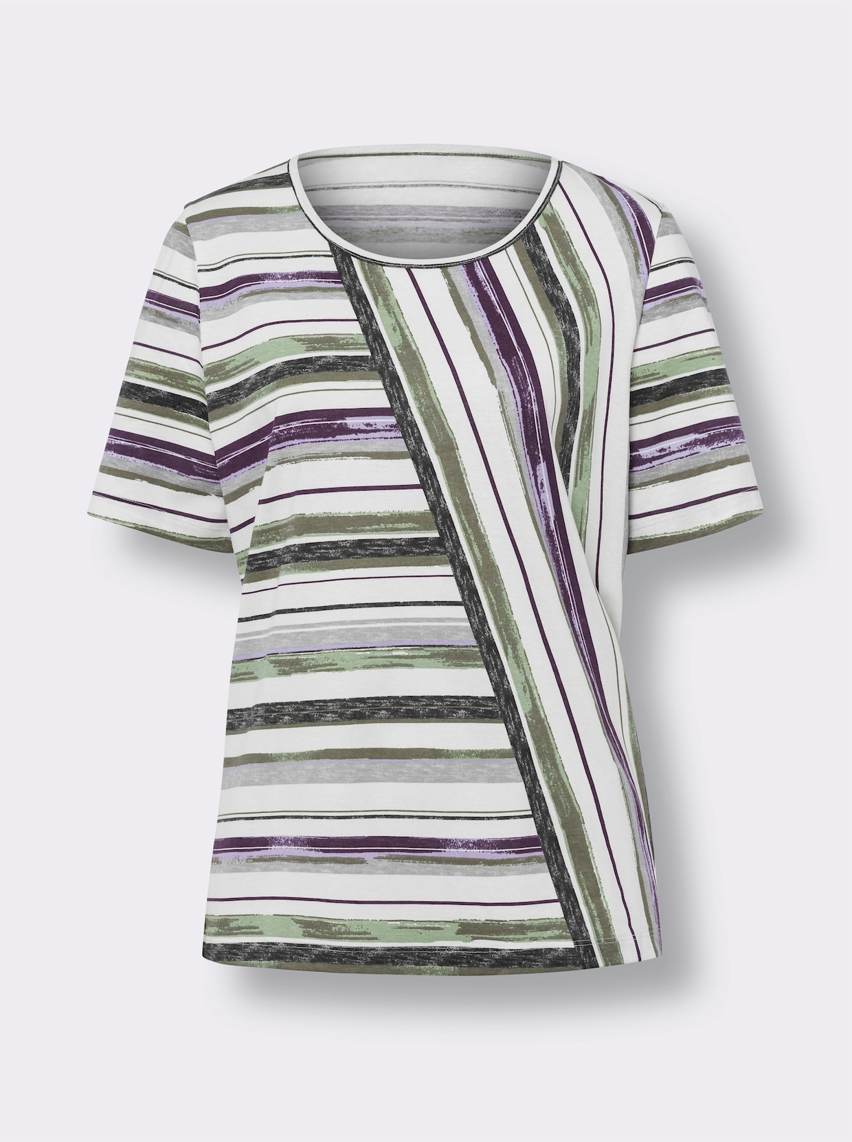 Tričko s krátkymi rukávmi - eukalyptová – -svetlobéžová pruhovaná
