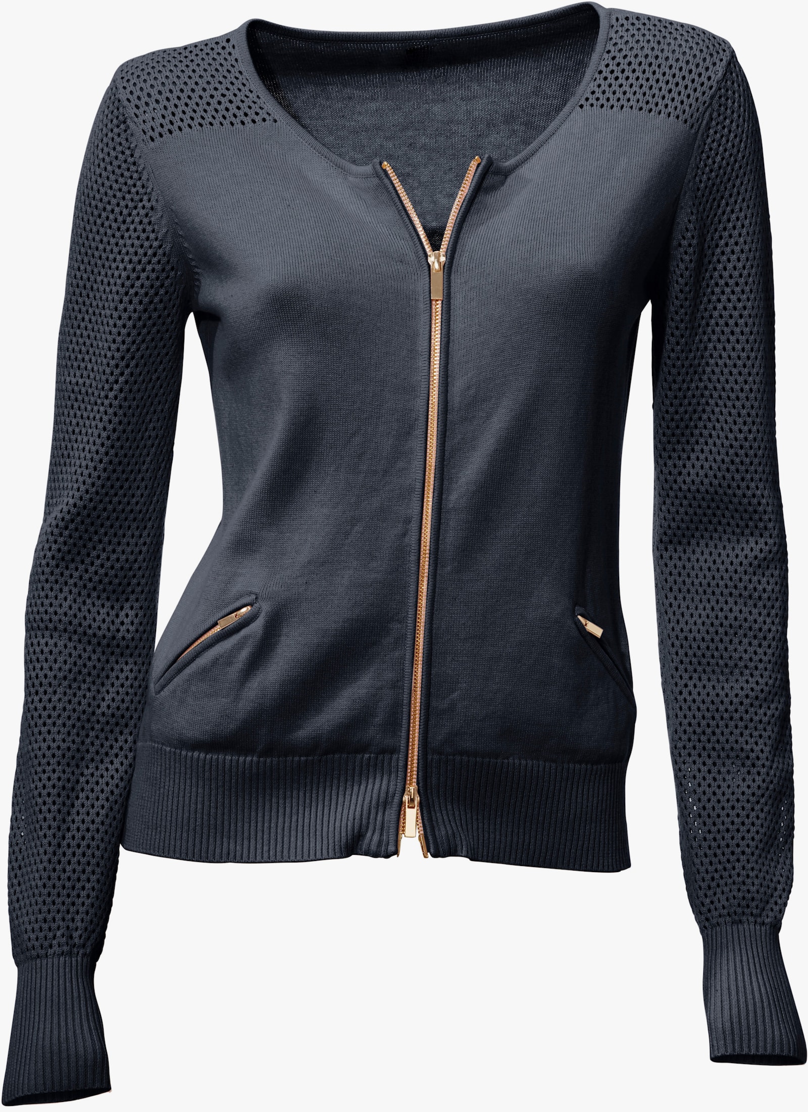 heine Feinstrickjacke mit 2-Wege-Reissverschluss - marine