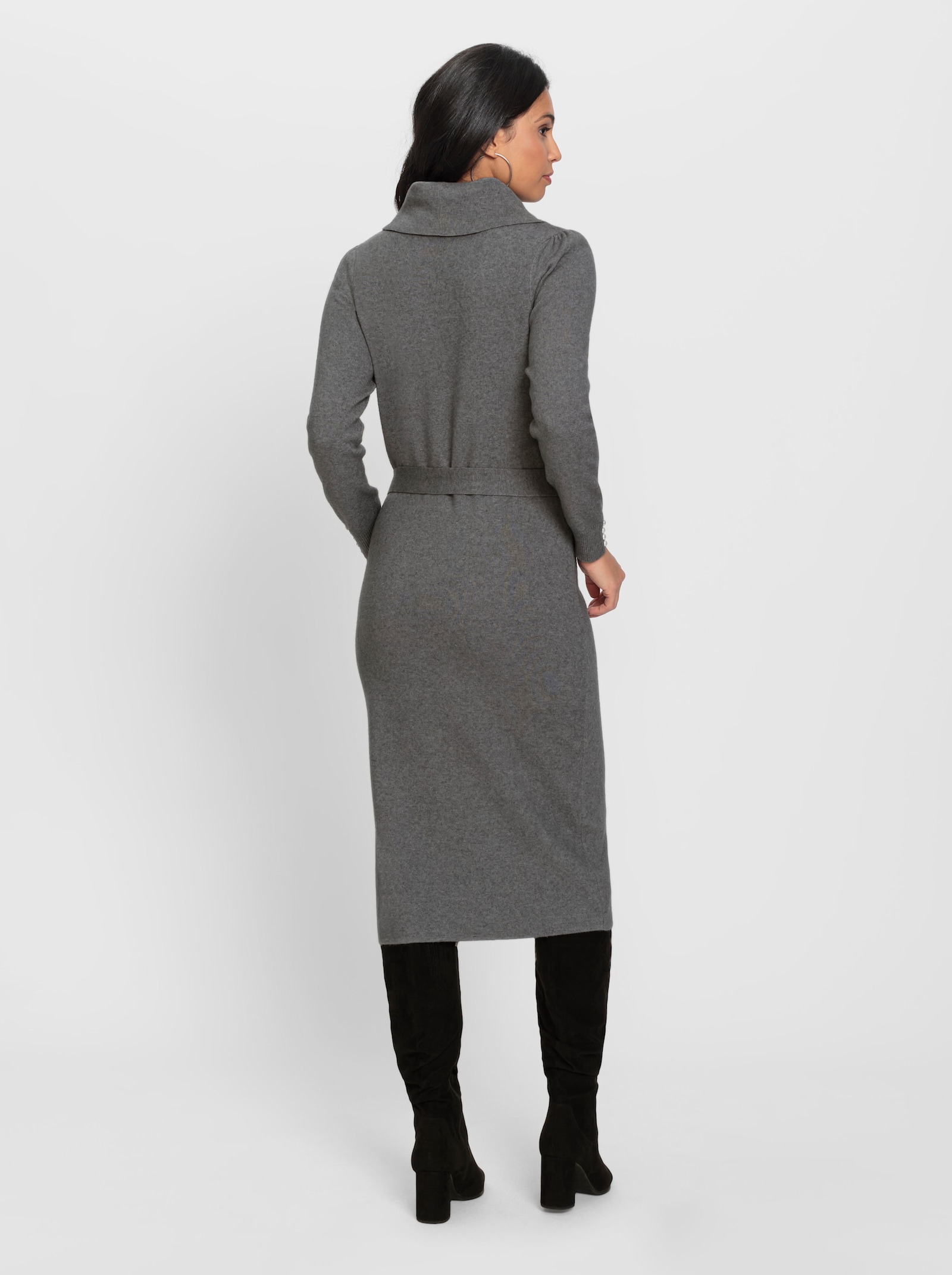 Strickkleid mit Rollkragen - anthrazit-meliert