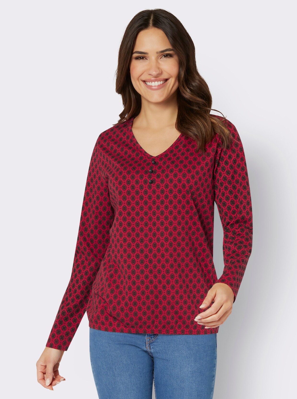 Shirt met lange mouwen - rood/zwart geprint