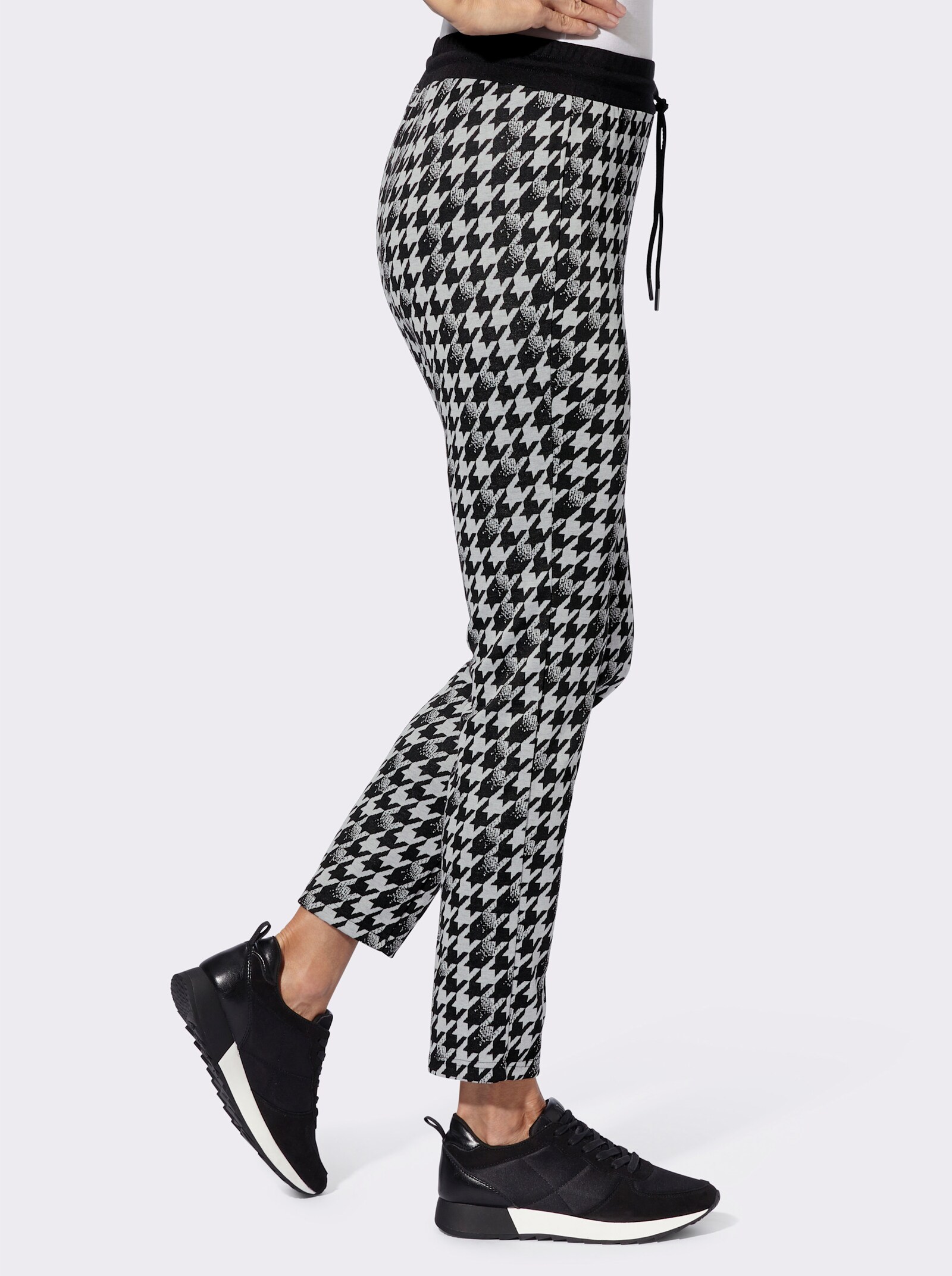 Comfortbroek in smal model, pied-de-poule - zwart/ecru geprint
