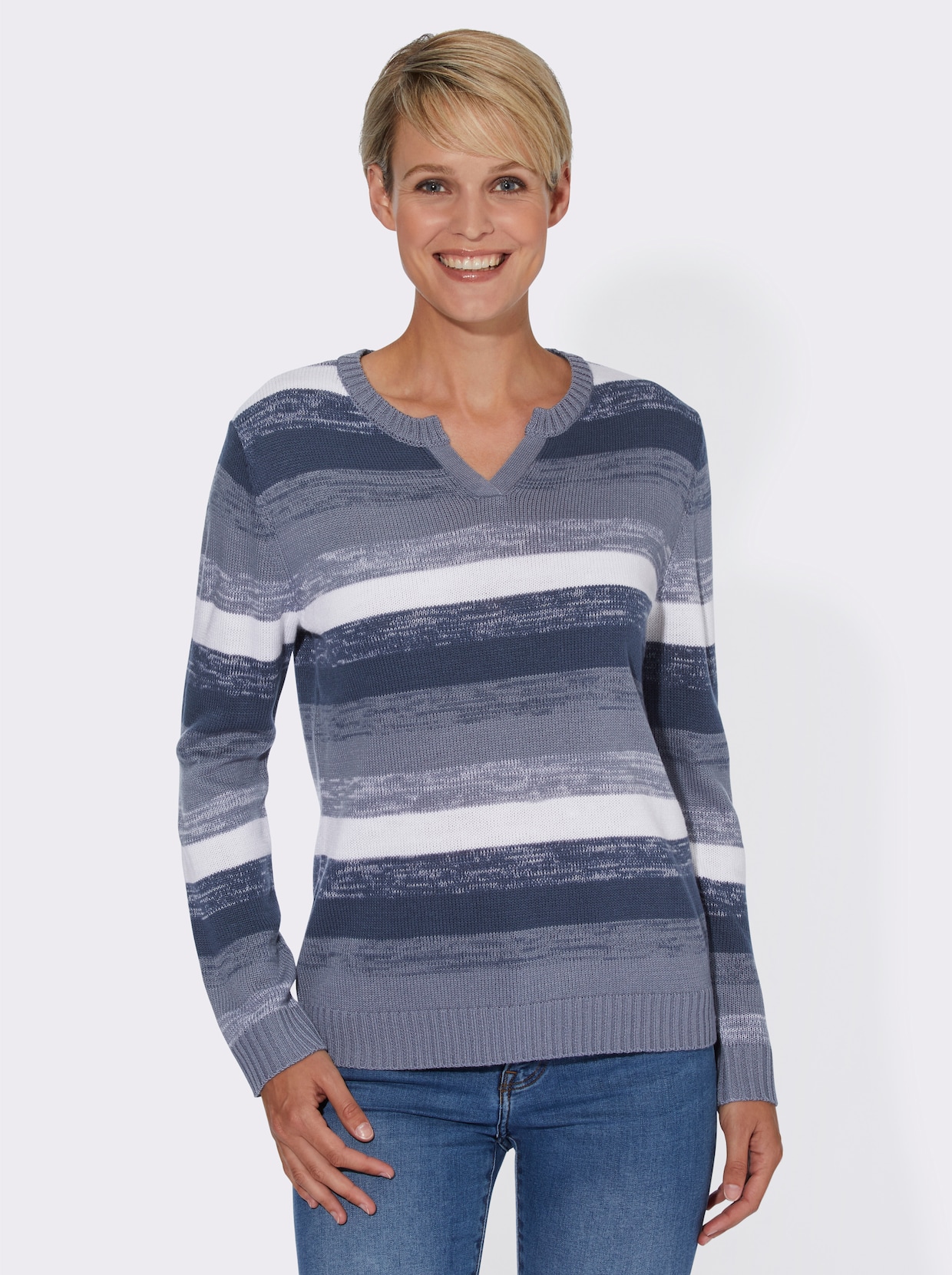 Langarm-Pullover - rauchblau-gemustert