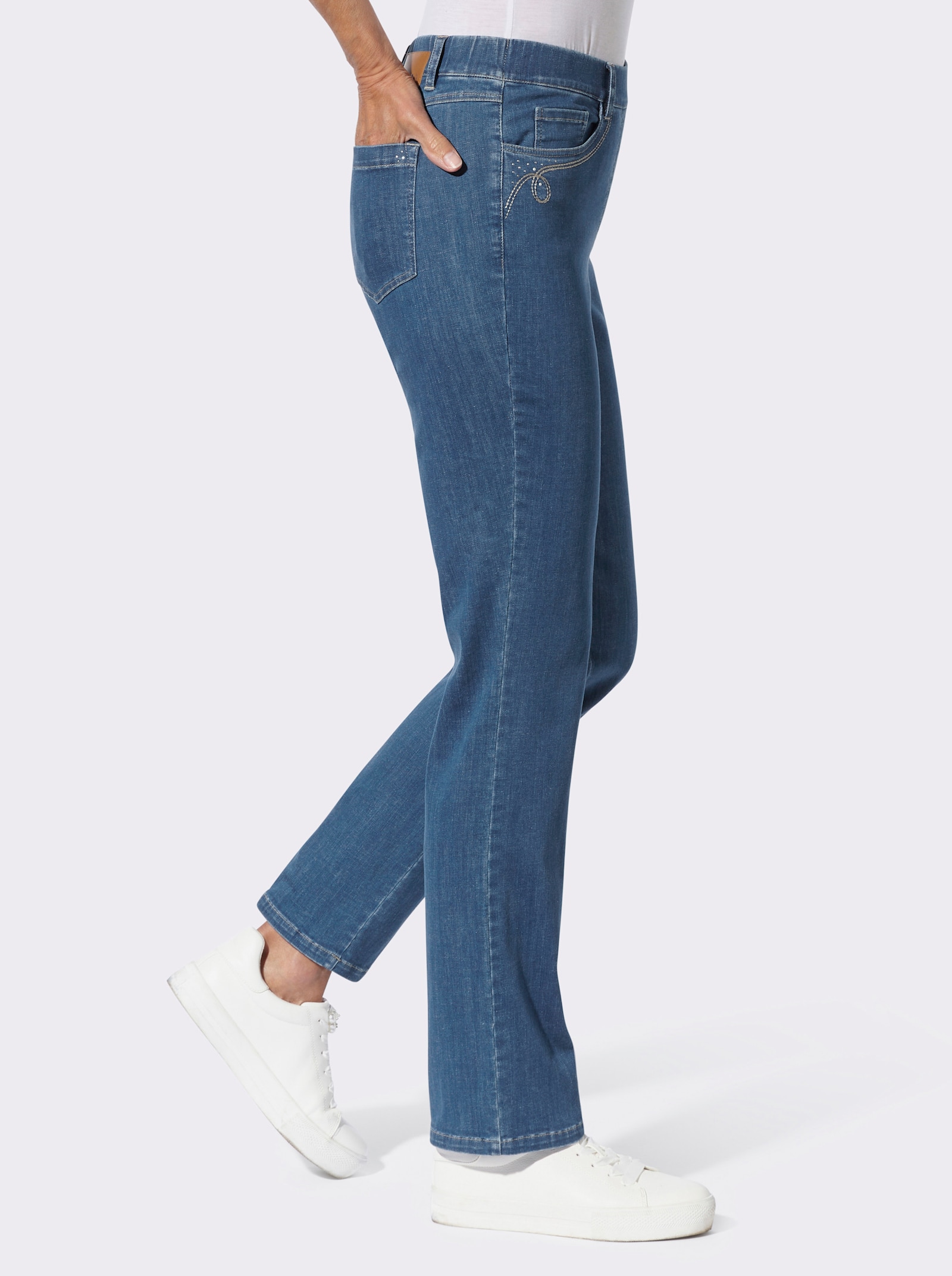 Jeans mit Rundum-Dehnbund - blue-stone-washed