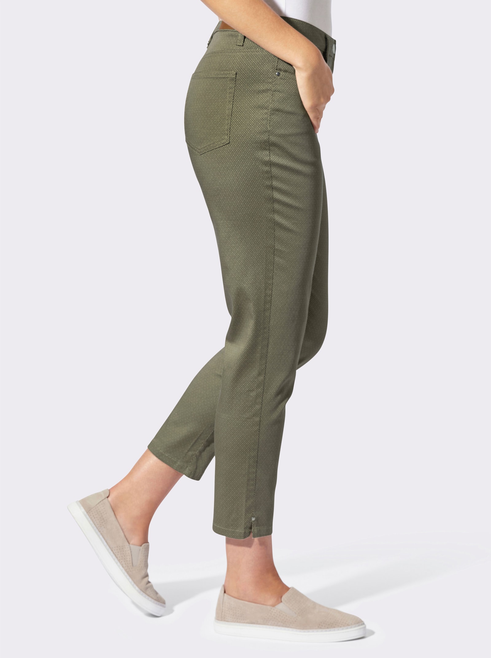 Druckhose in 5-Pocket-Form - khaki-bedruckt
