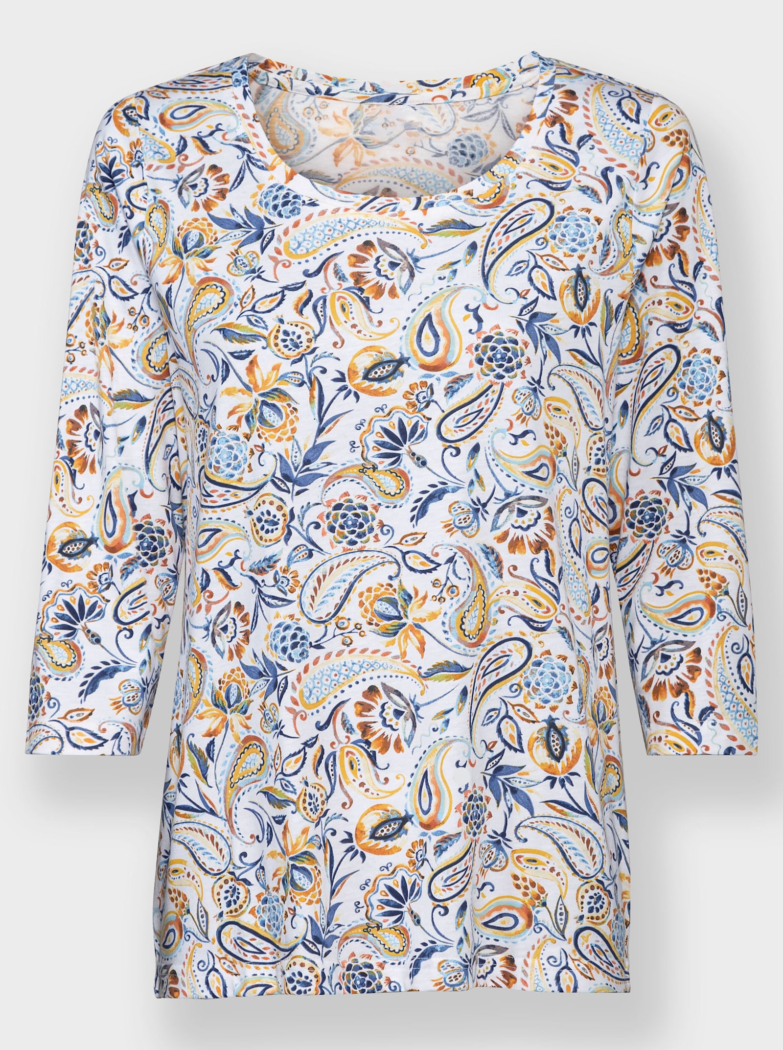 Shirt met print en 3/4-mouwen - oker/jeansblauw bedrukt