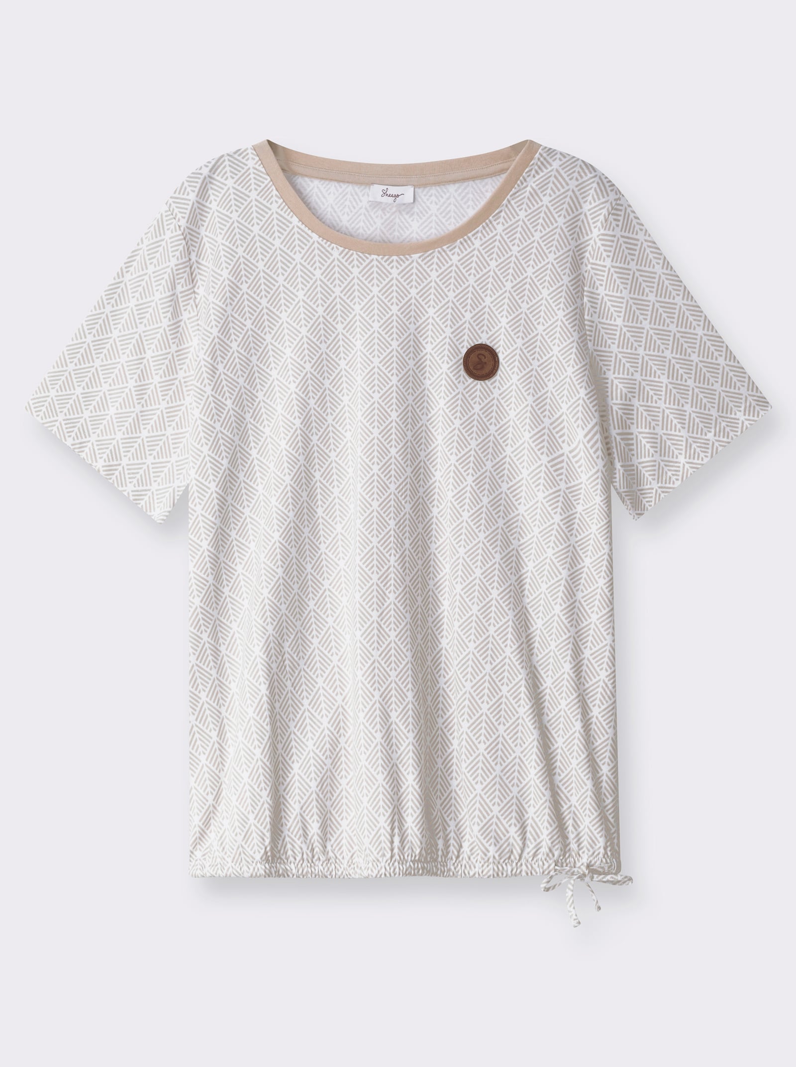 sheego Rundhalsshirt mit elastischem Tunnelzug - sand-weiß-bedruckt