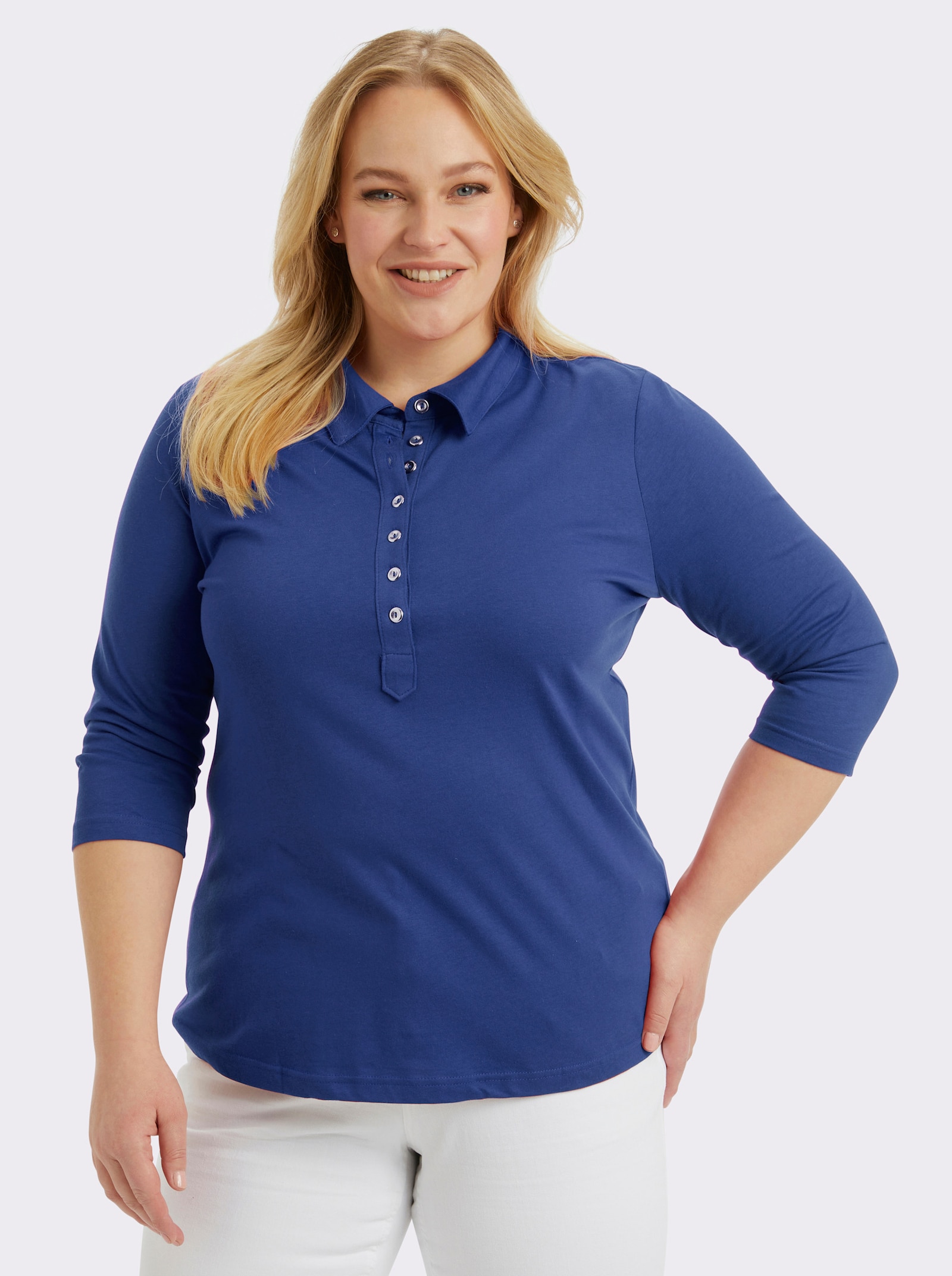 Poloshirt mit langer Knopfleiste - royalblau