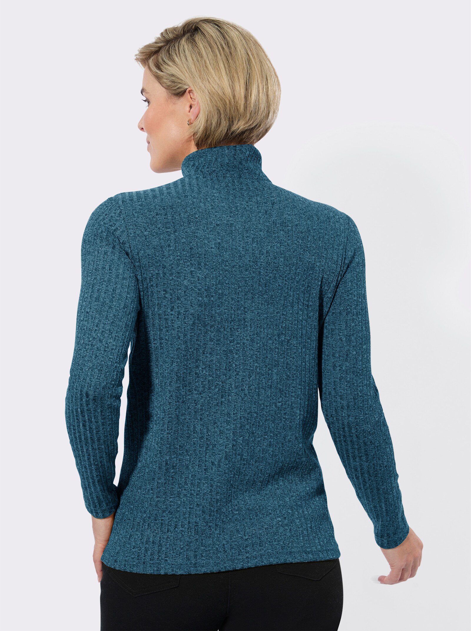 Rippshirt mit Troyerkragen - aquapetrol-meliert