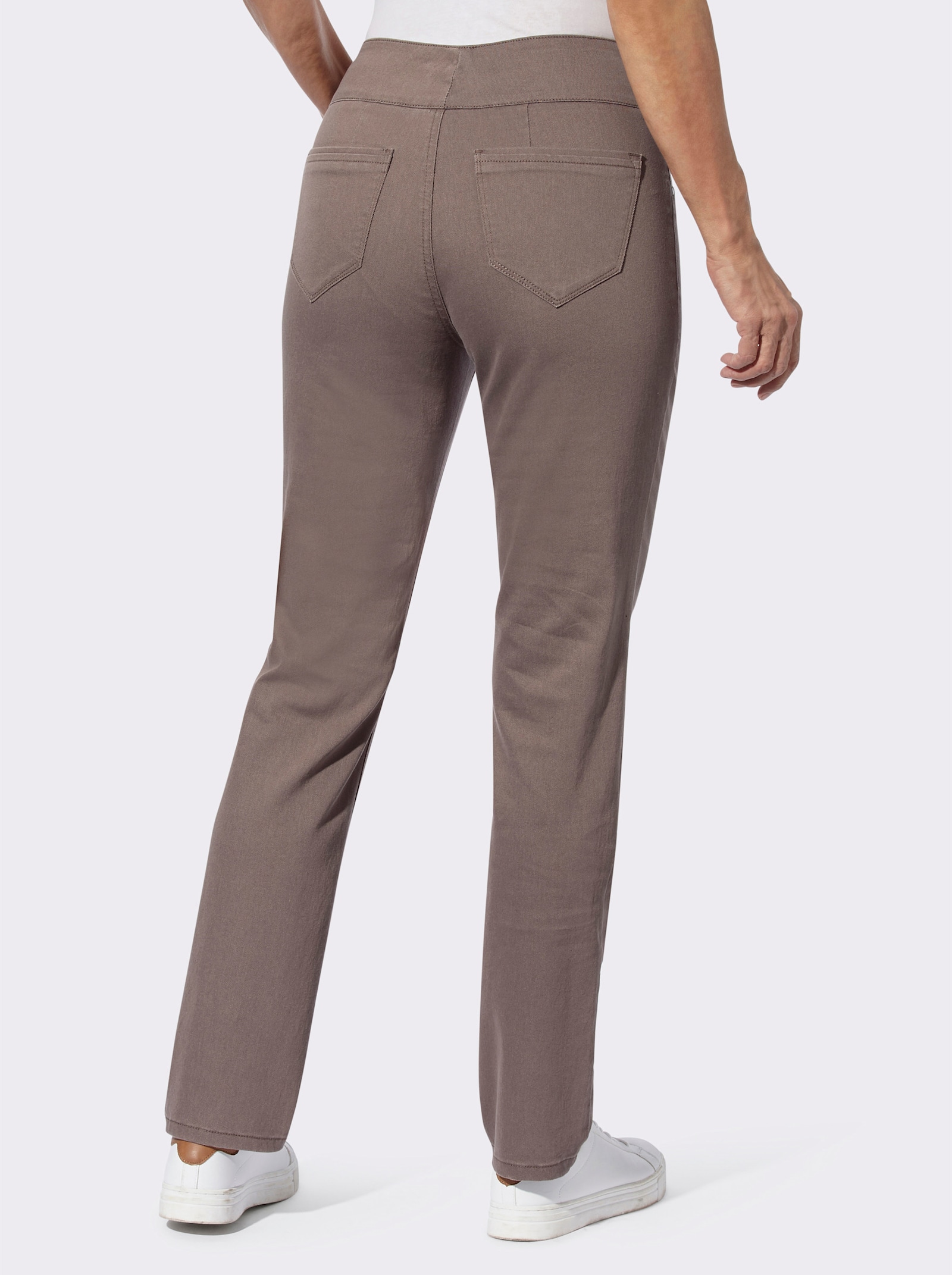 Schlupfhose mit hohem Dehnbund - dunkeltaupe