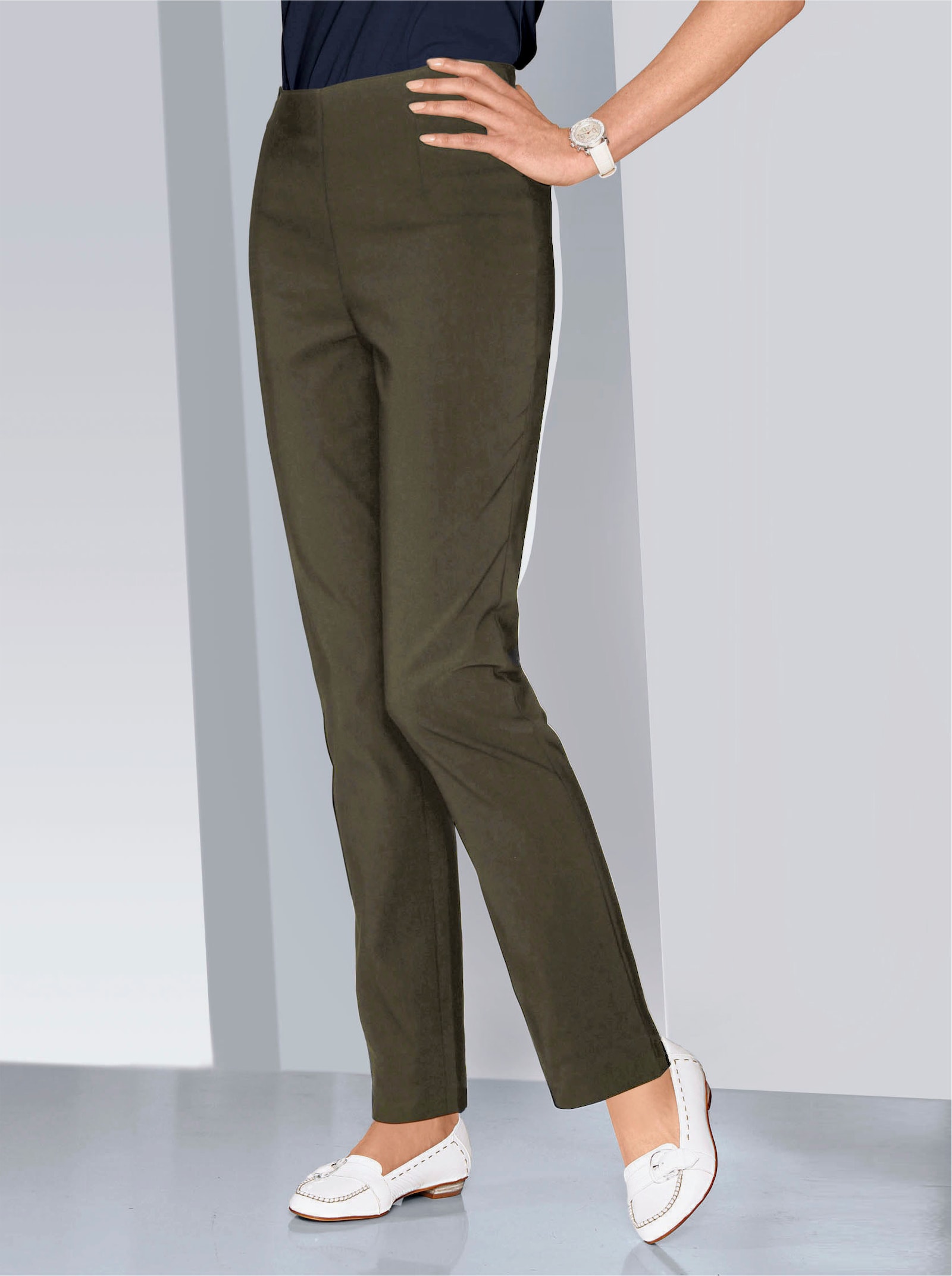 Strečové kalhoty s vnitřním elastickým pasem - khaki