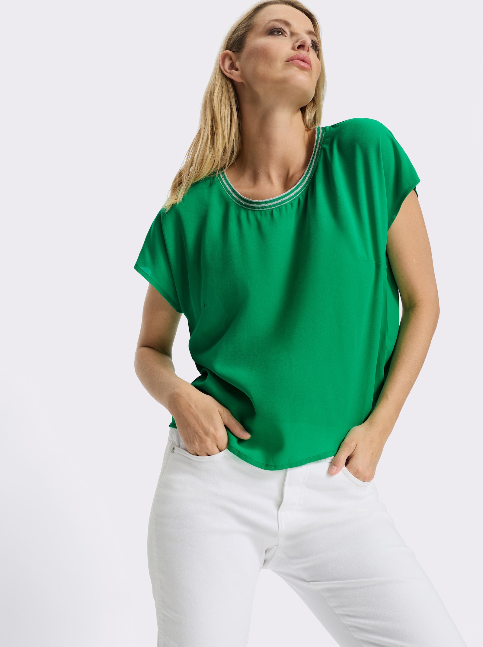 heine Kurzarmbluse mit überschnittener Schulter - grasgrün