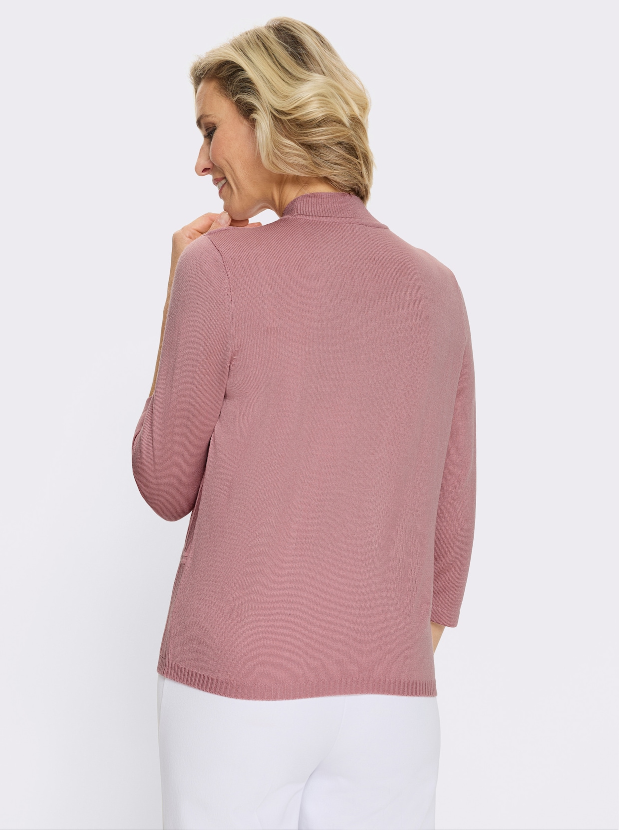 3/4 Arm-Pullover mit Zierknopfleiste - hortensie