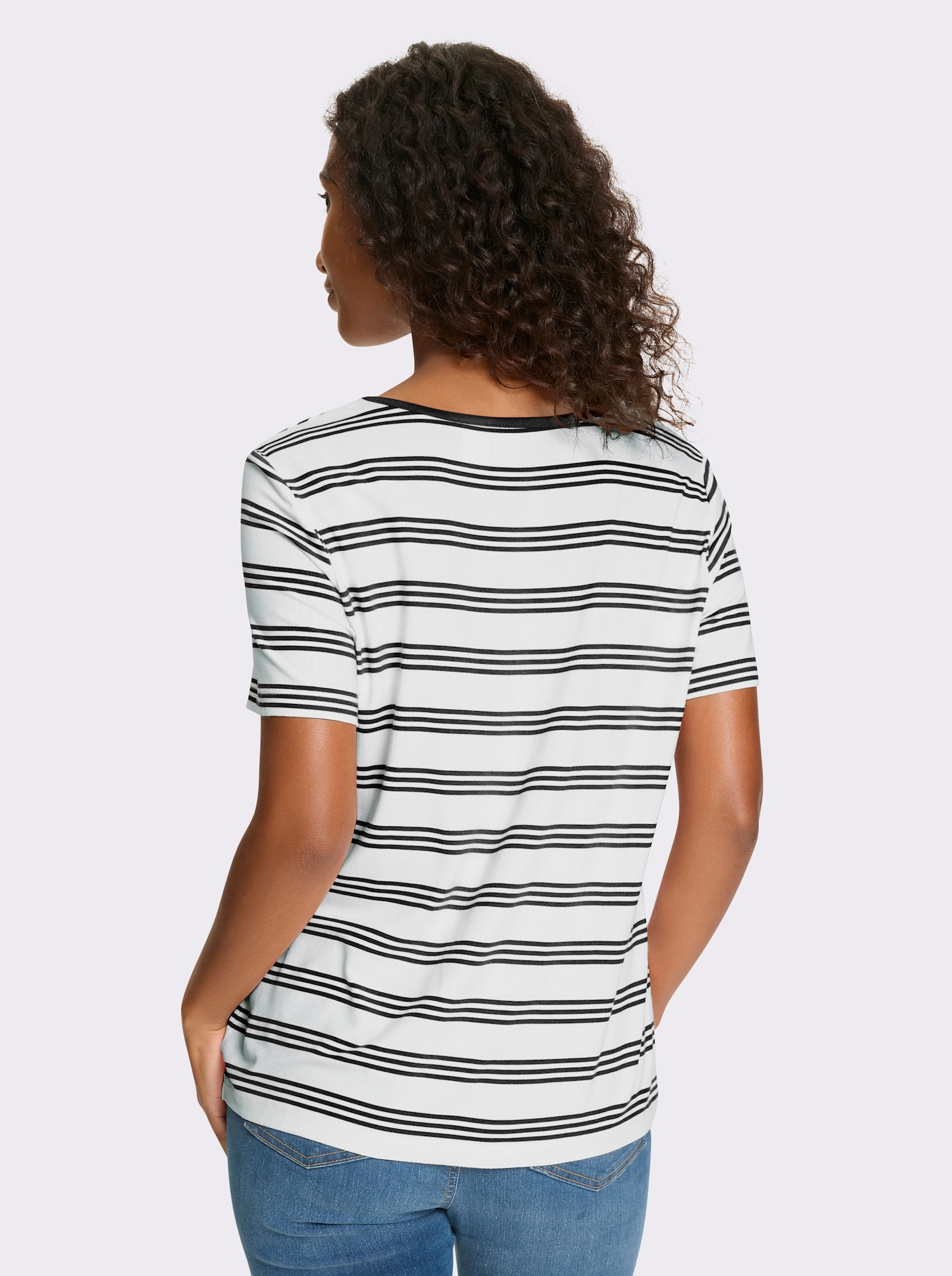 heine Kurzarmshirt im Ringel-Look - schwarz-ecru-gestreift