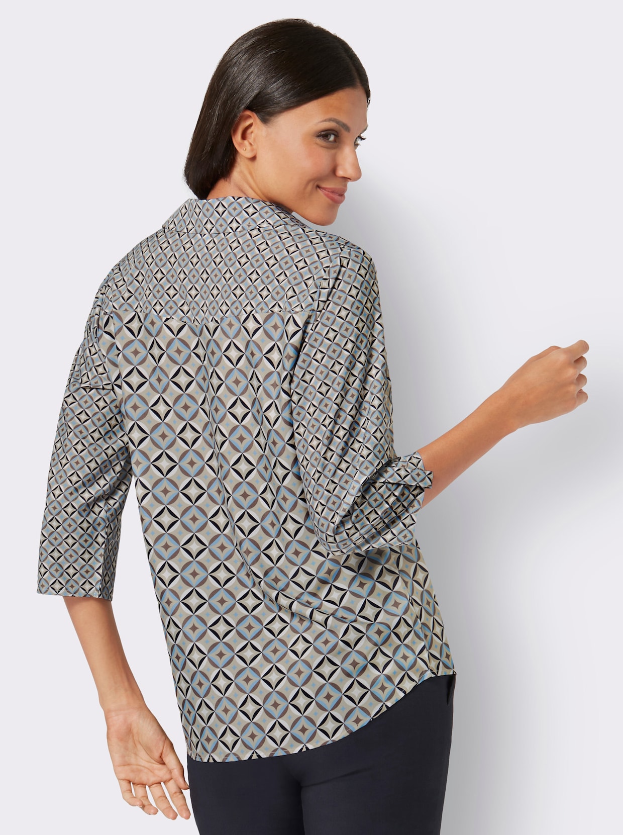 Blouse met print - donkertaupe/marine bedrukt