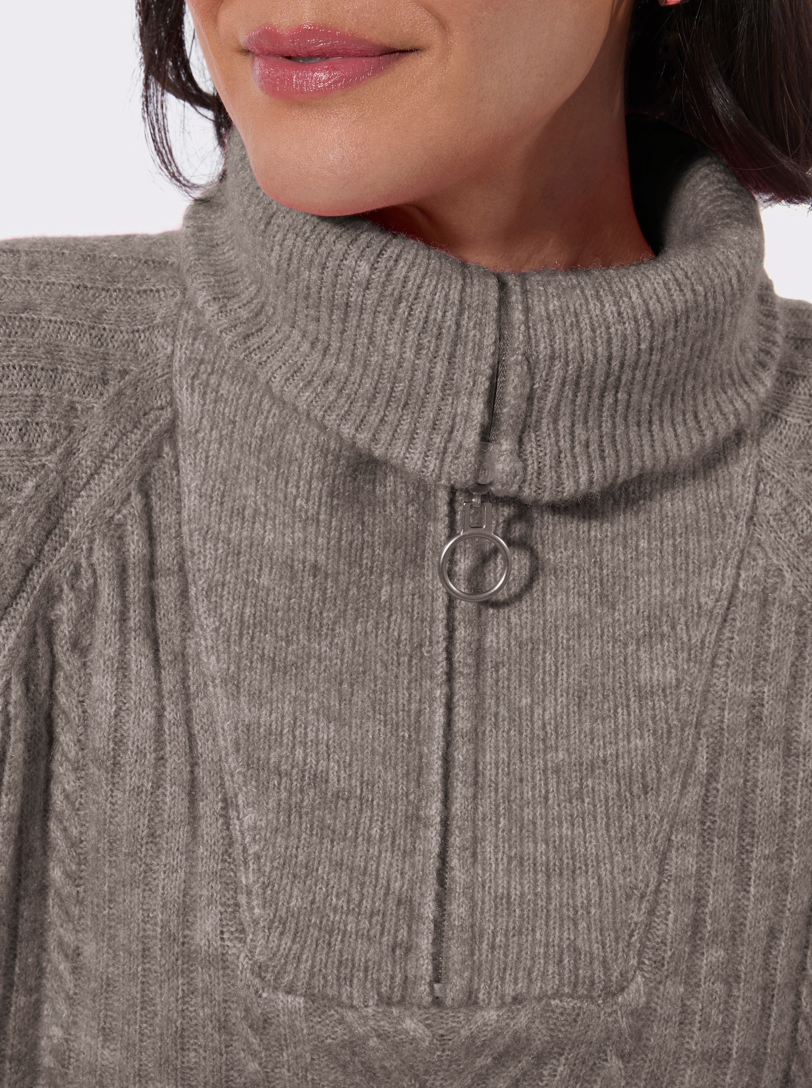 Troyer im Rippstrick - taupe-meliert