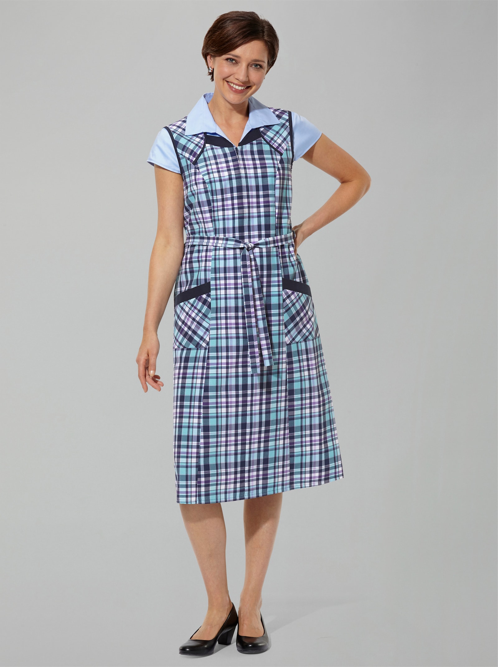 RV-Schürze im gewebten Karomuster - marine-flieder