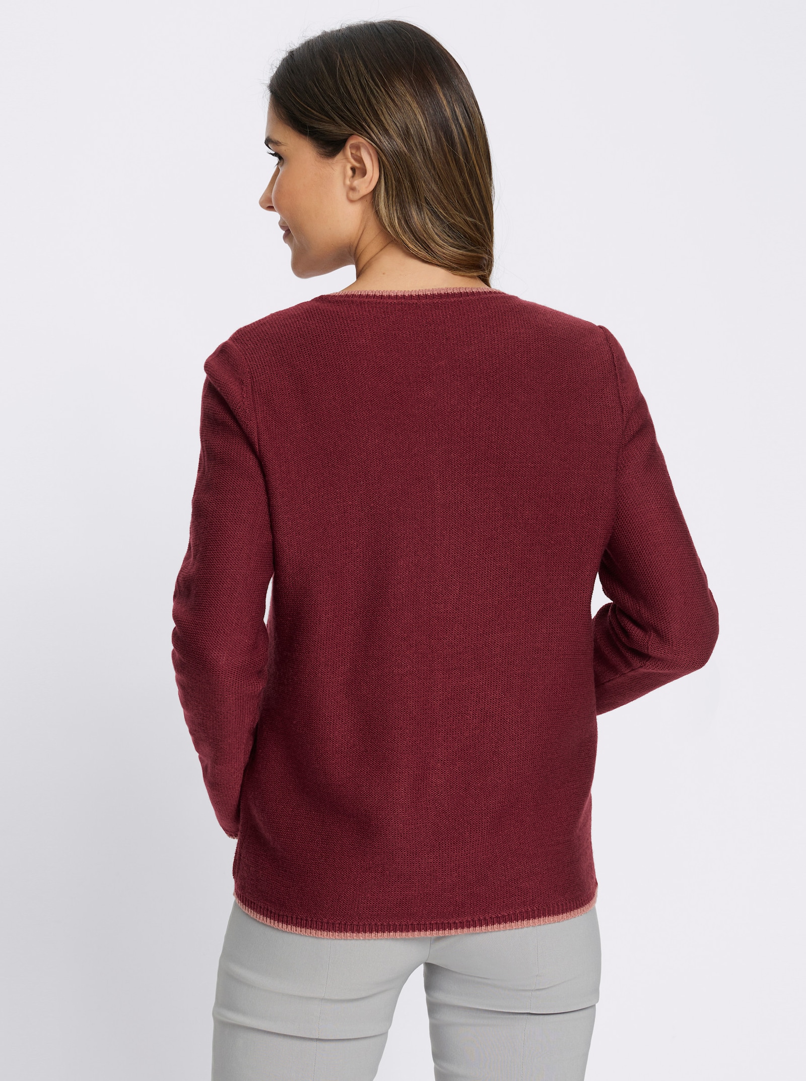 Strickjacke mit Kontrast-Abschlüssen - dunkelrot-rosenholz