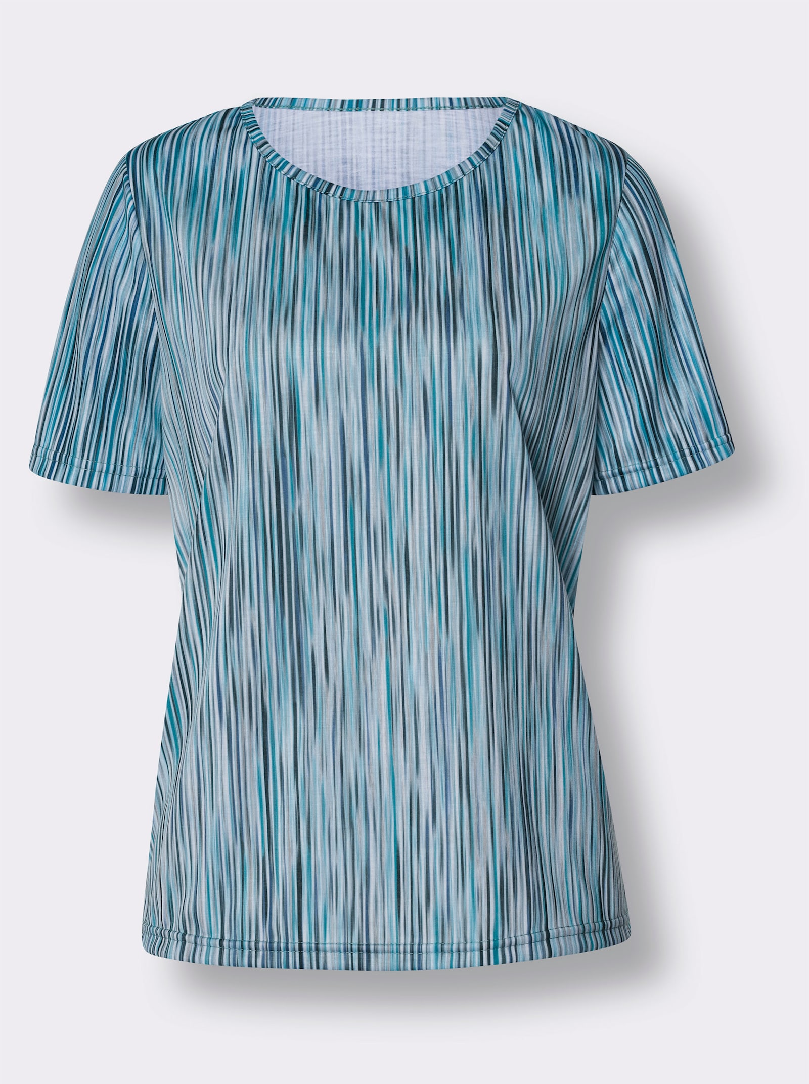 Shirt met korte mouwen van polyester, onderhoudsarm - aquapetrol/steengrijs gestreept