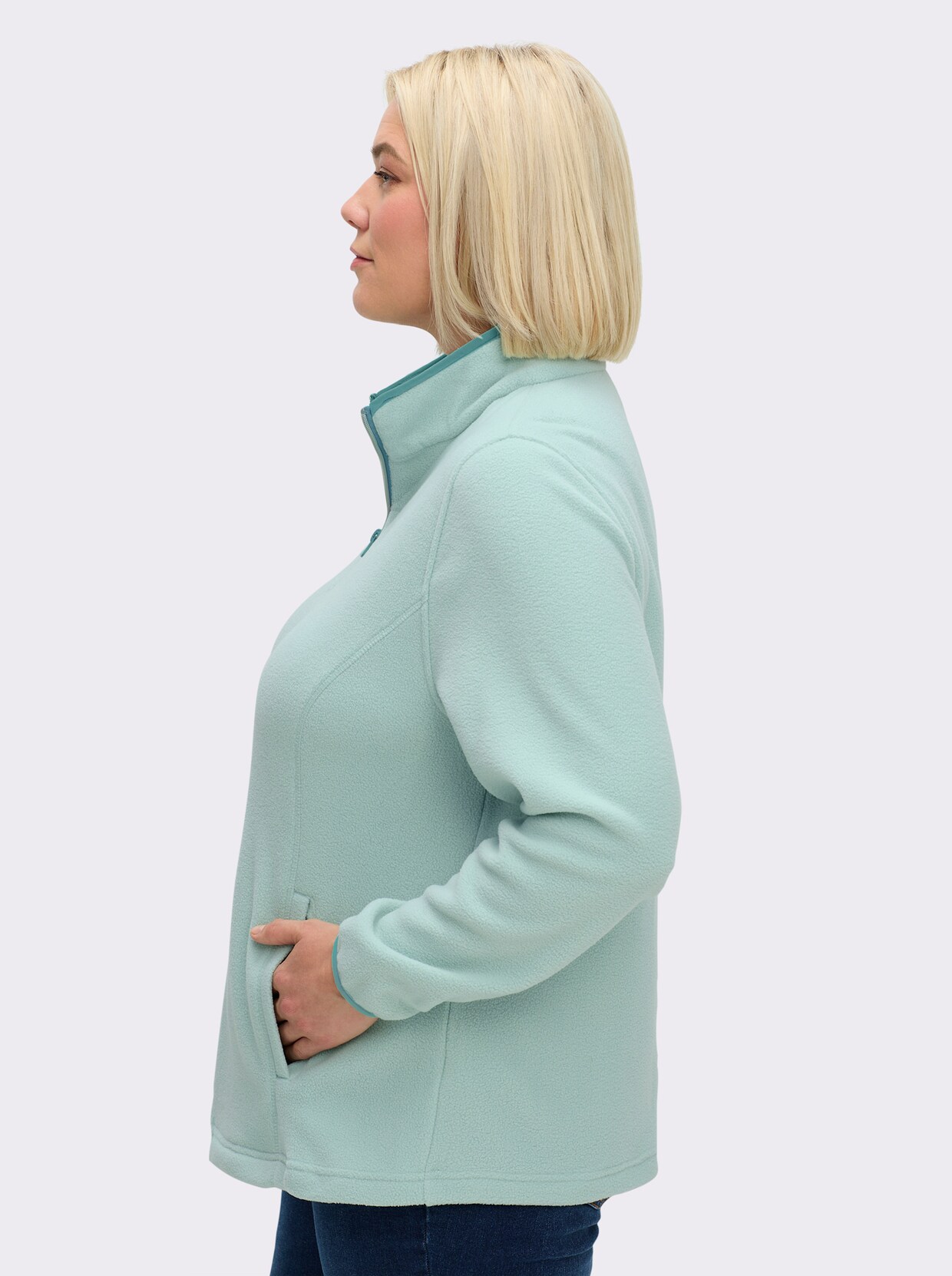 Fleeceshirt mit Stehkragen - kalkmint