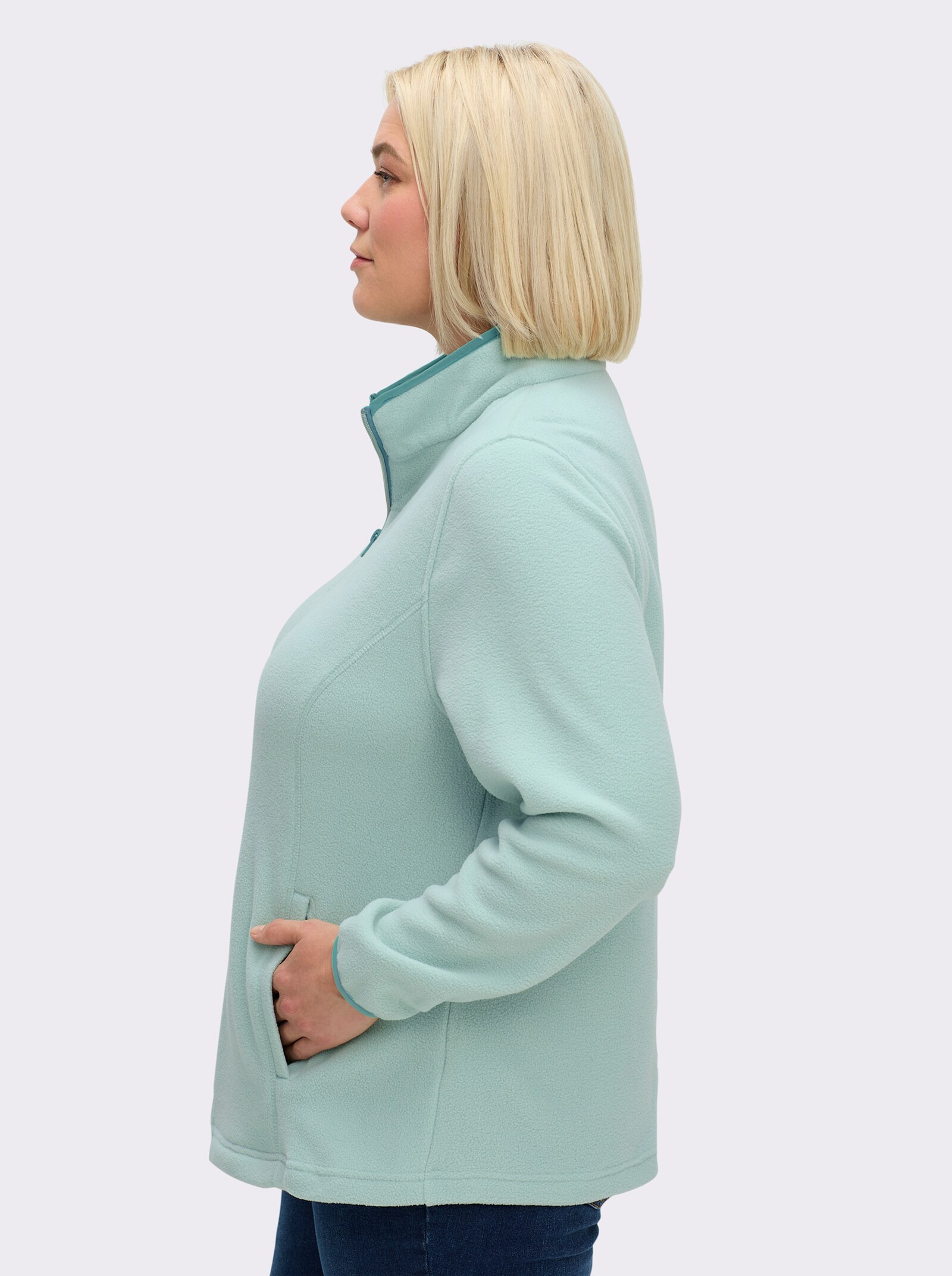 Fleeceshirt mit Stehkragen - kalkmint