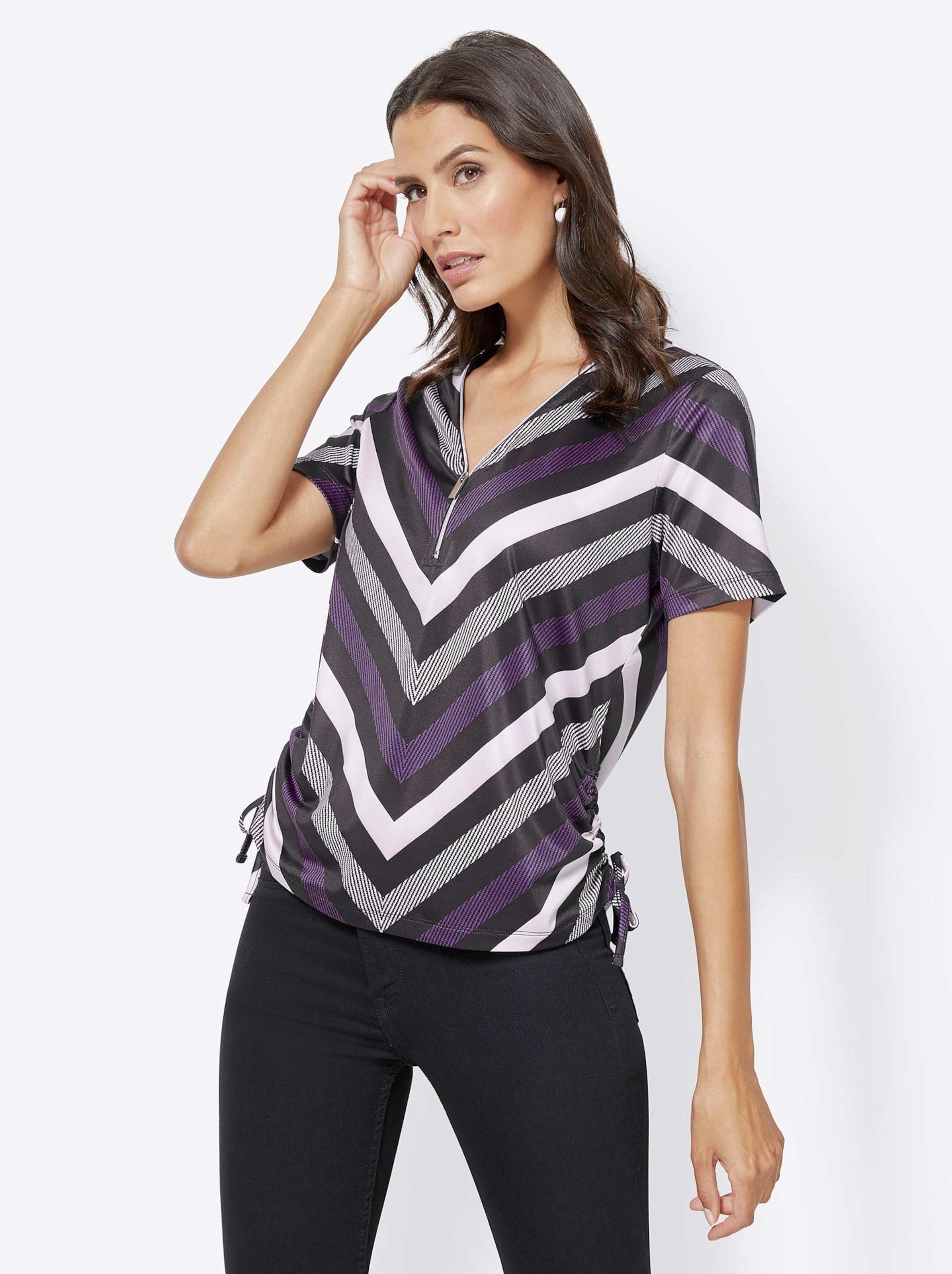 Damenmode Shirts V-Shirt in lila-bedruckt 
