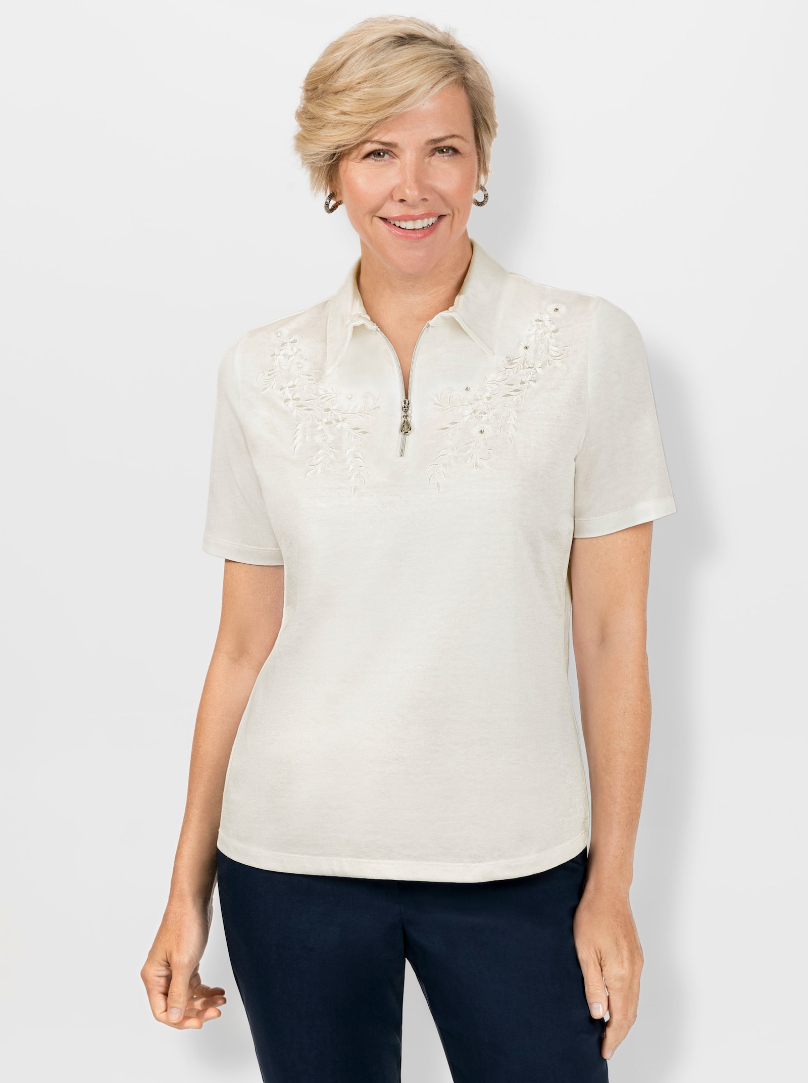 Poloshirt in schimmernder Qualität - ecru