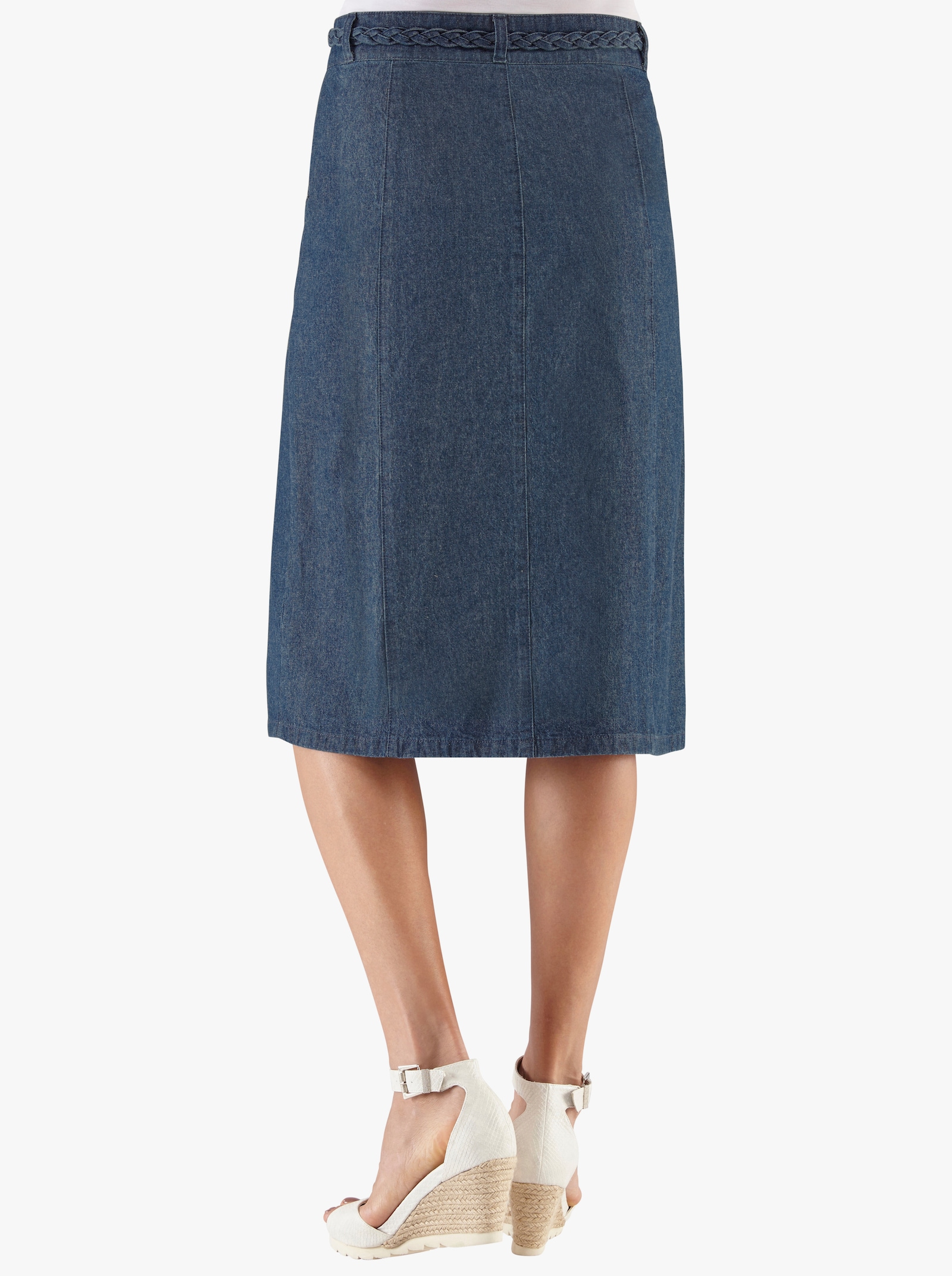 Jeanskjol med flätat skärp - blue-stone-washed