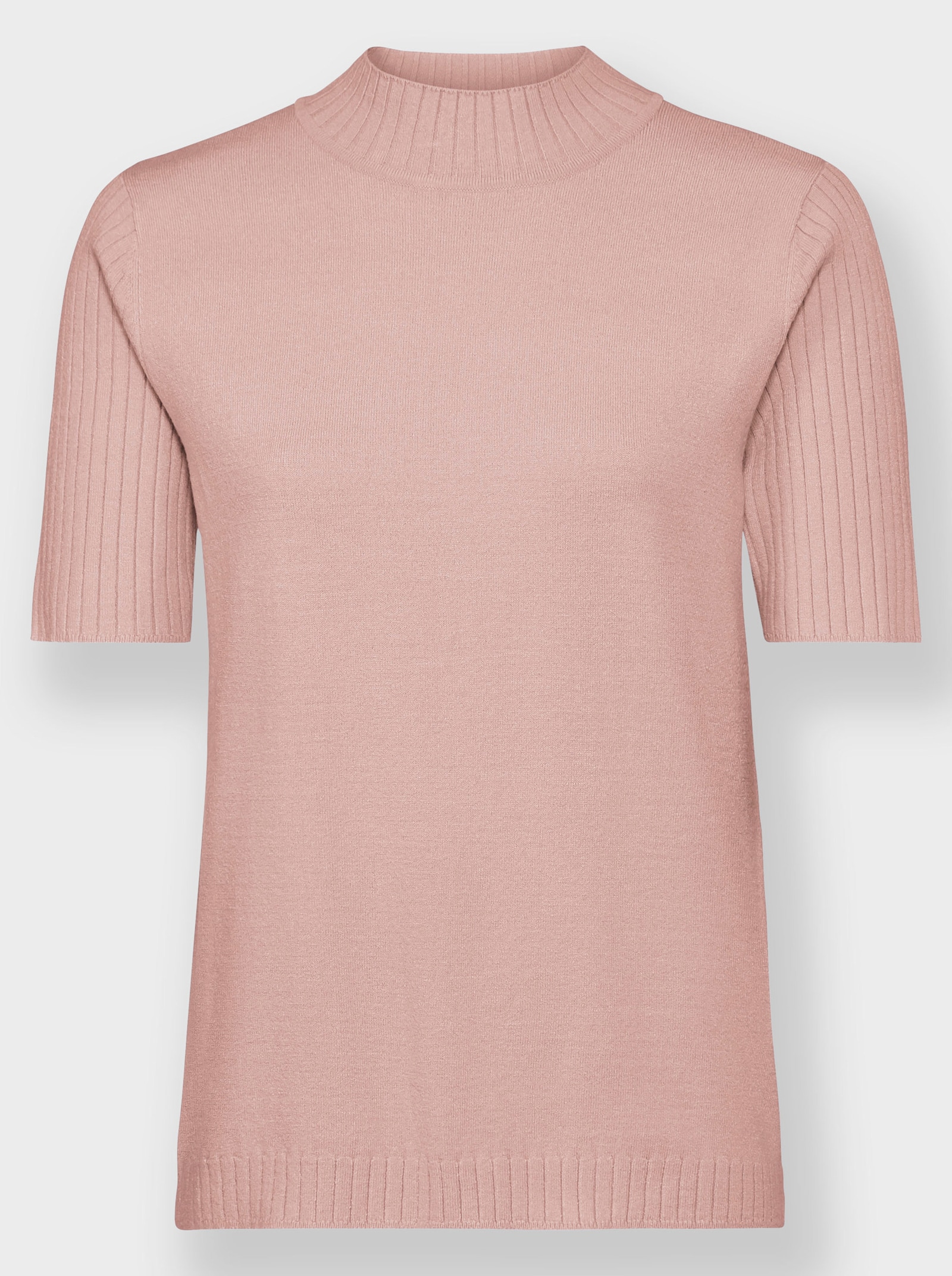 Kurzarmpullover mit geripptem Kragen - puder