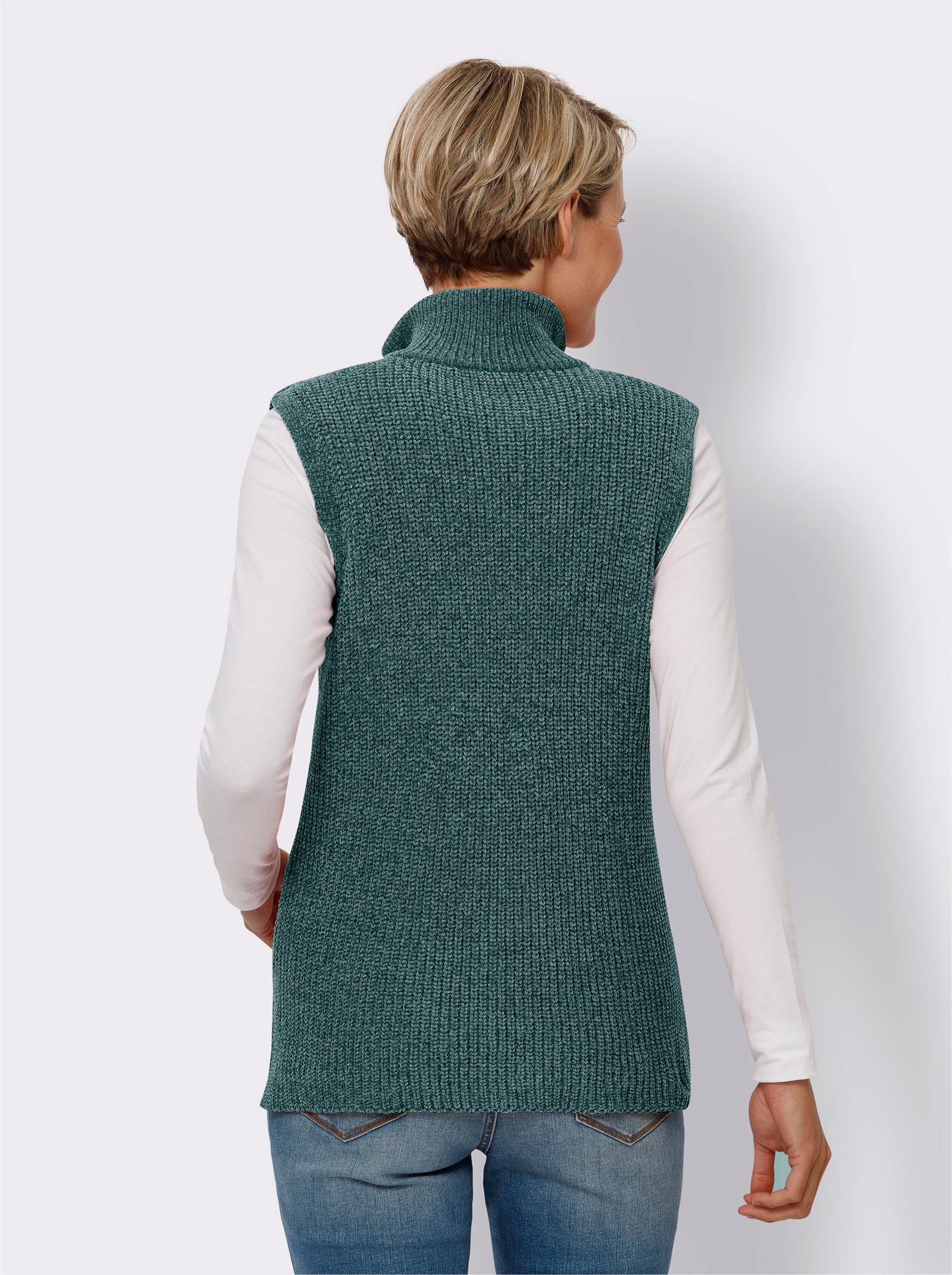 Svetr bez rukávů se stojáčkem a zapínáním na zip - zelená