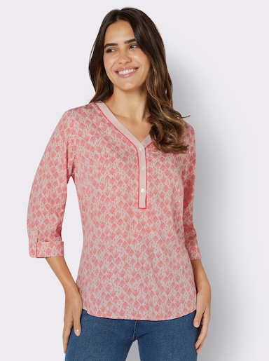 Comfortabele blouse - poeder/grapefruit bedrukt