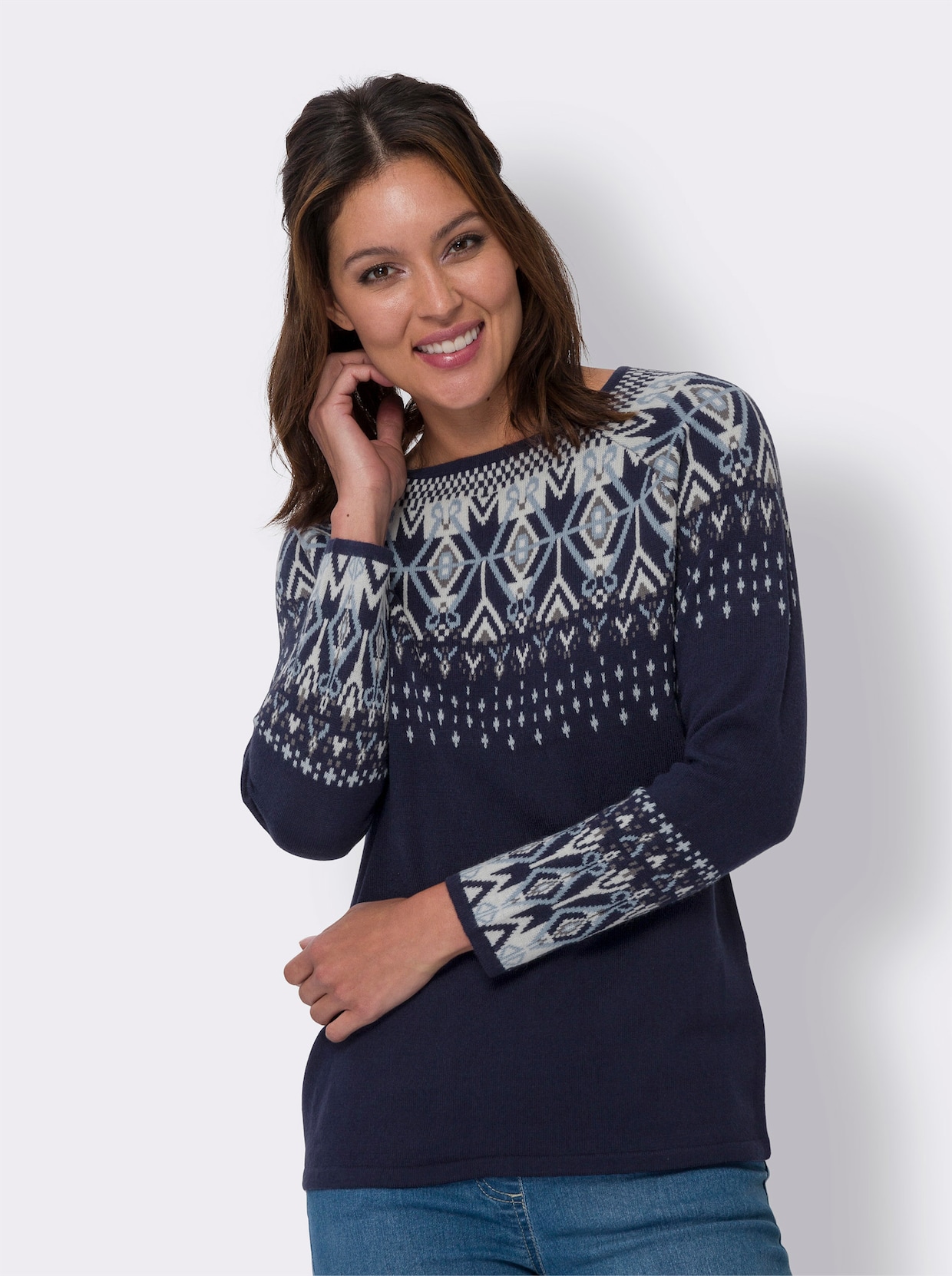 Jacquard-Pullover - marine-bleu-gemustert