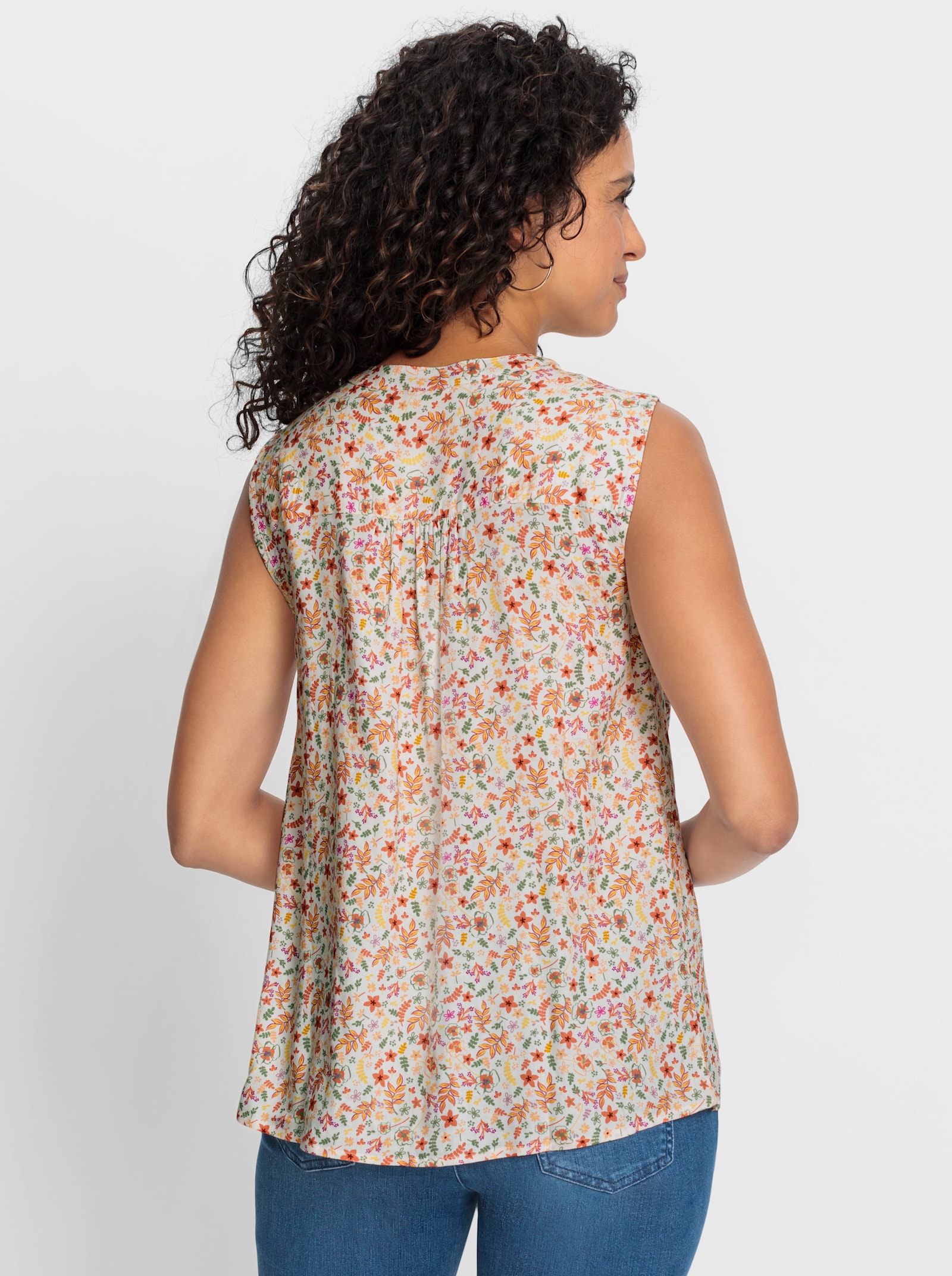 Druckbluse im Blümchenmuster - ecru-papaya-bedruckt