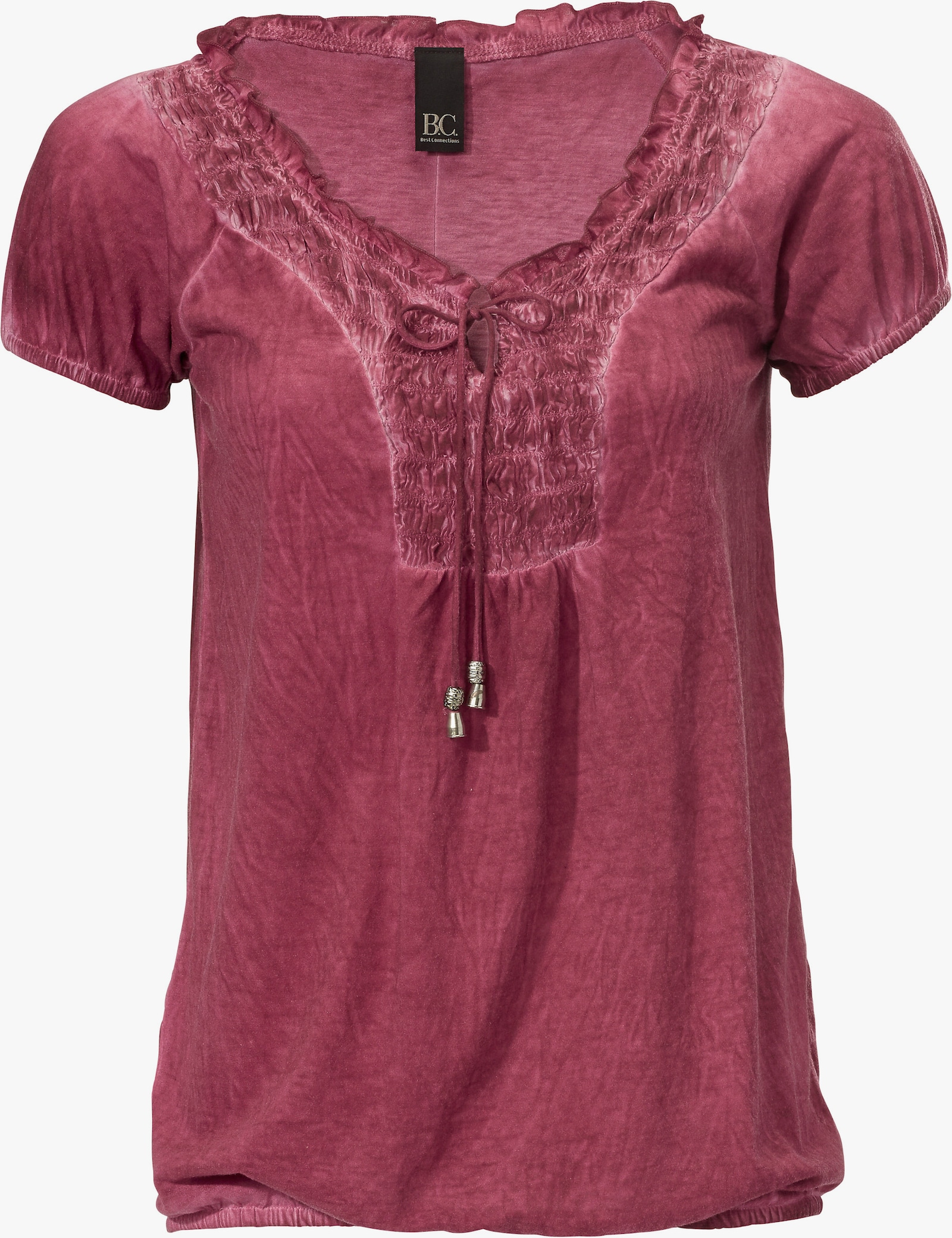 heine V-Shirt mit gesmoktem Ausschnitt - beere