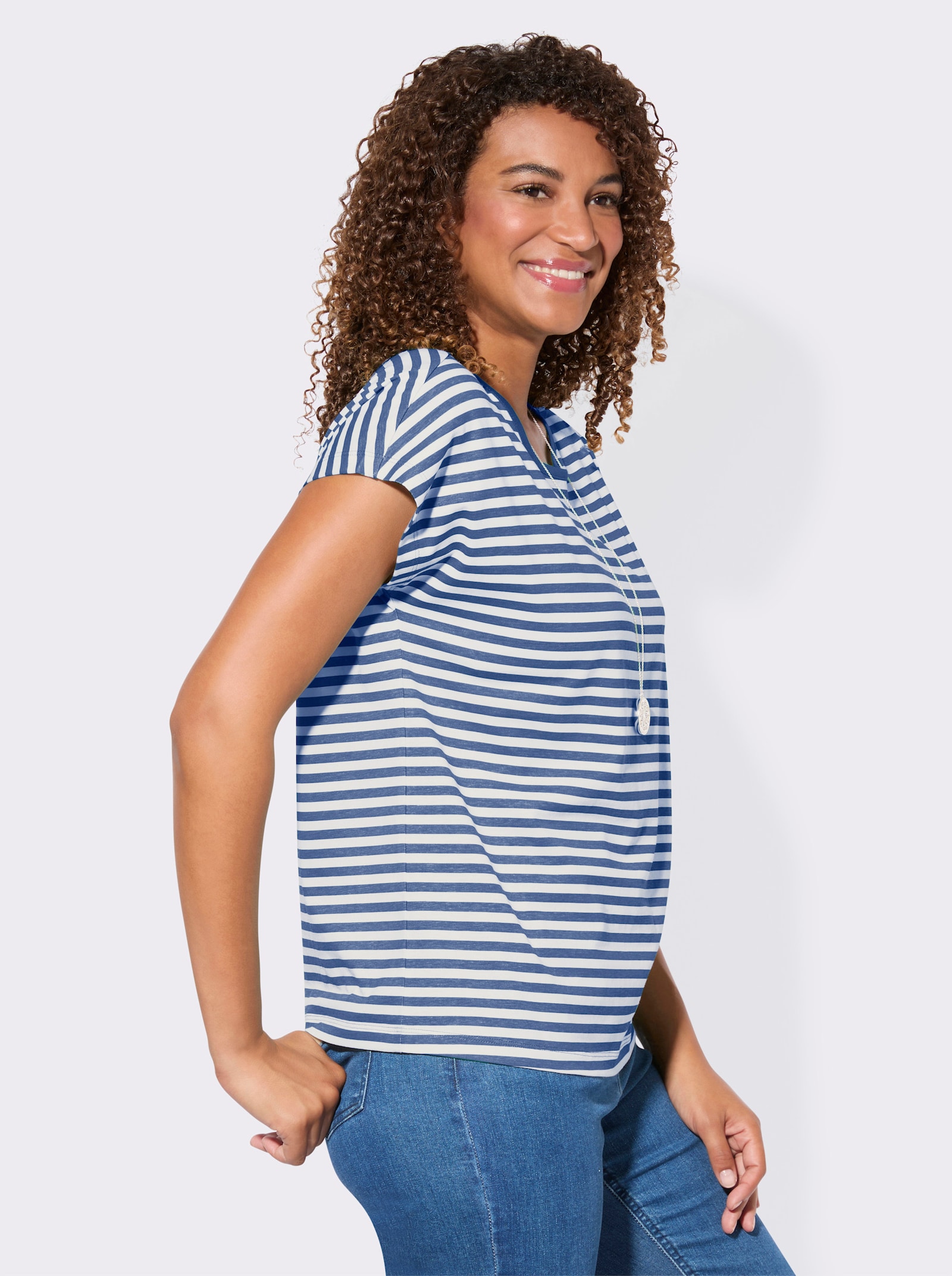 Shirt-Set mit überschnittenen Schultern - jeansblau