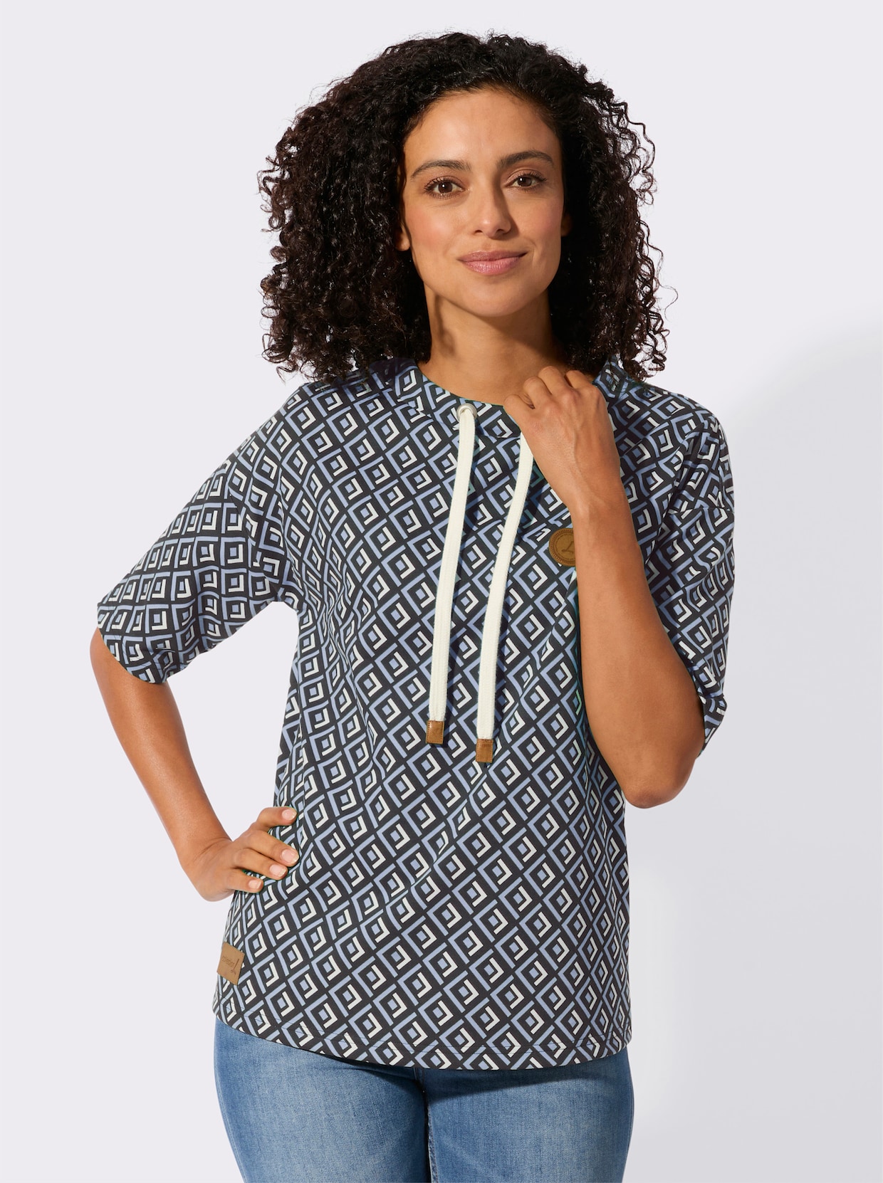 Sweatshirt im Druckmuster - eisblau-schwarz-gemustert