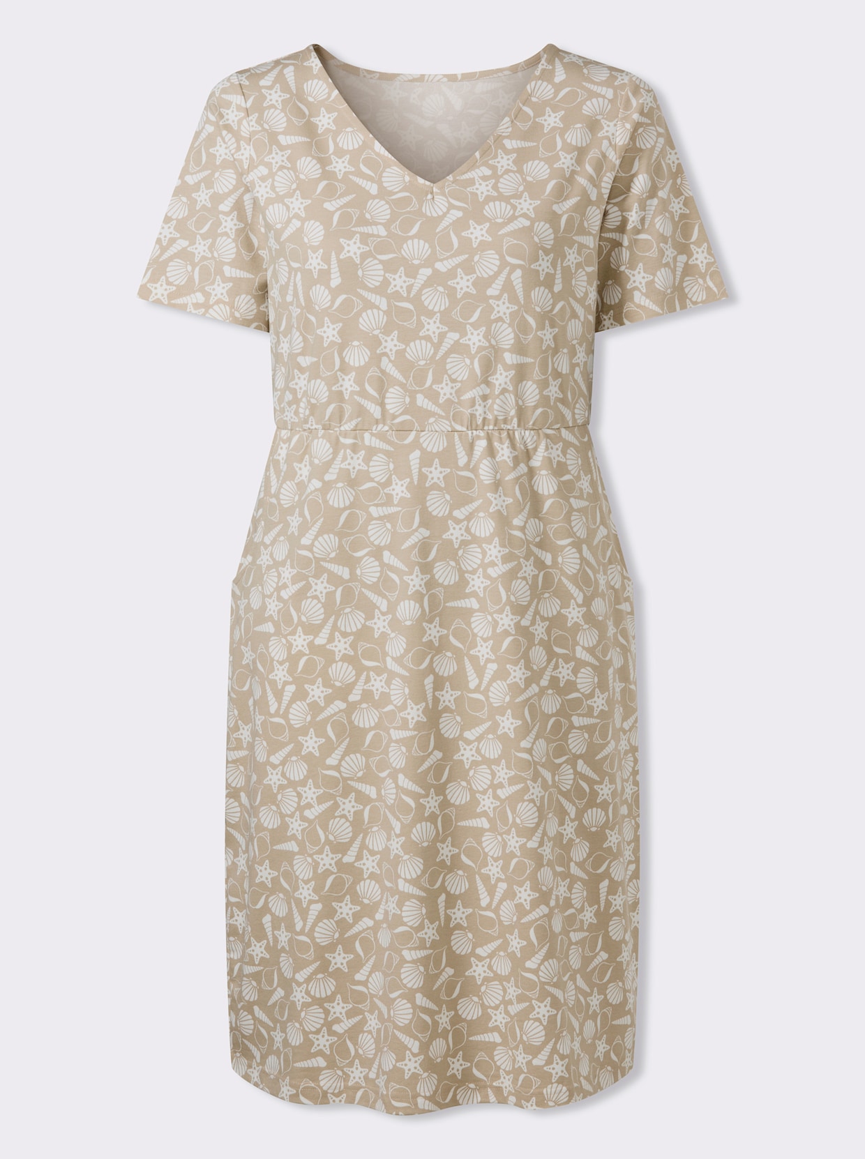 Jerseykleid mit Taschen - beige-ecru-bedruckt