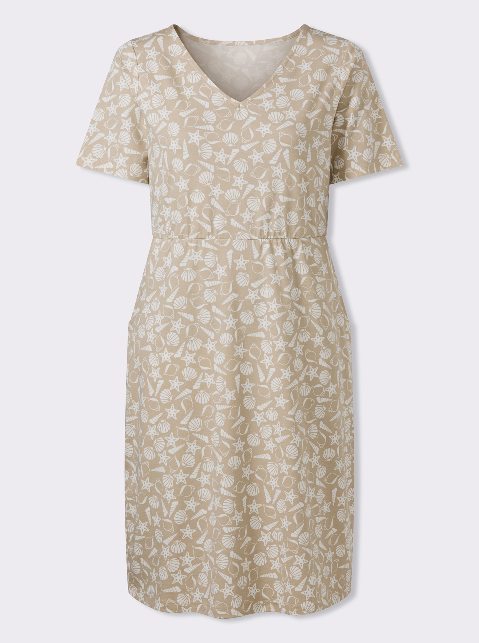 Jerseykleid mit Taschen - beige-ecru-bedruckt