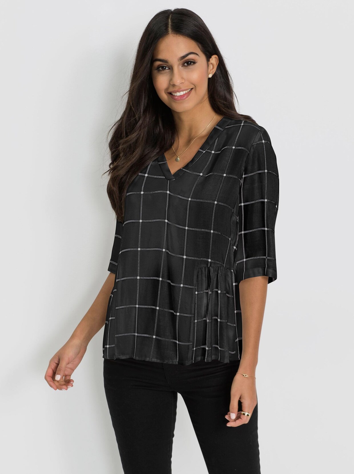 Print-Shirt - schwarz-weiß-kariert