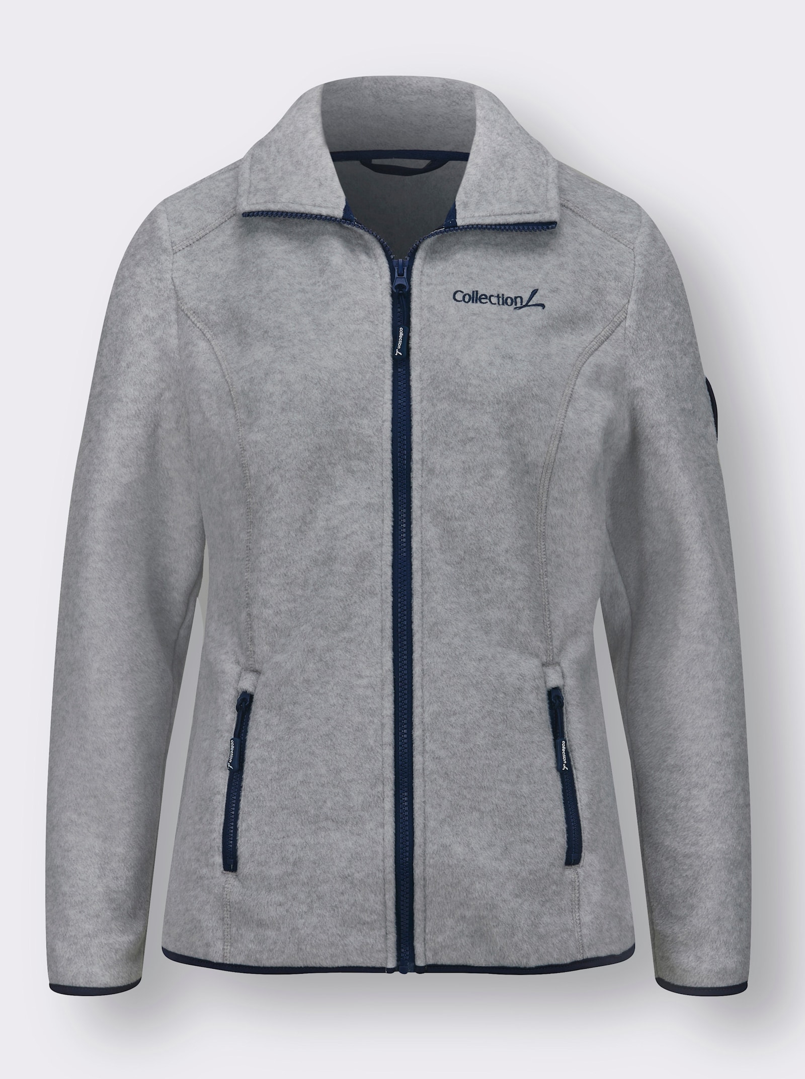 Fleecejacke mit Stickerei - grau-meliert