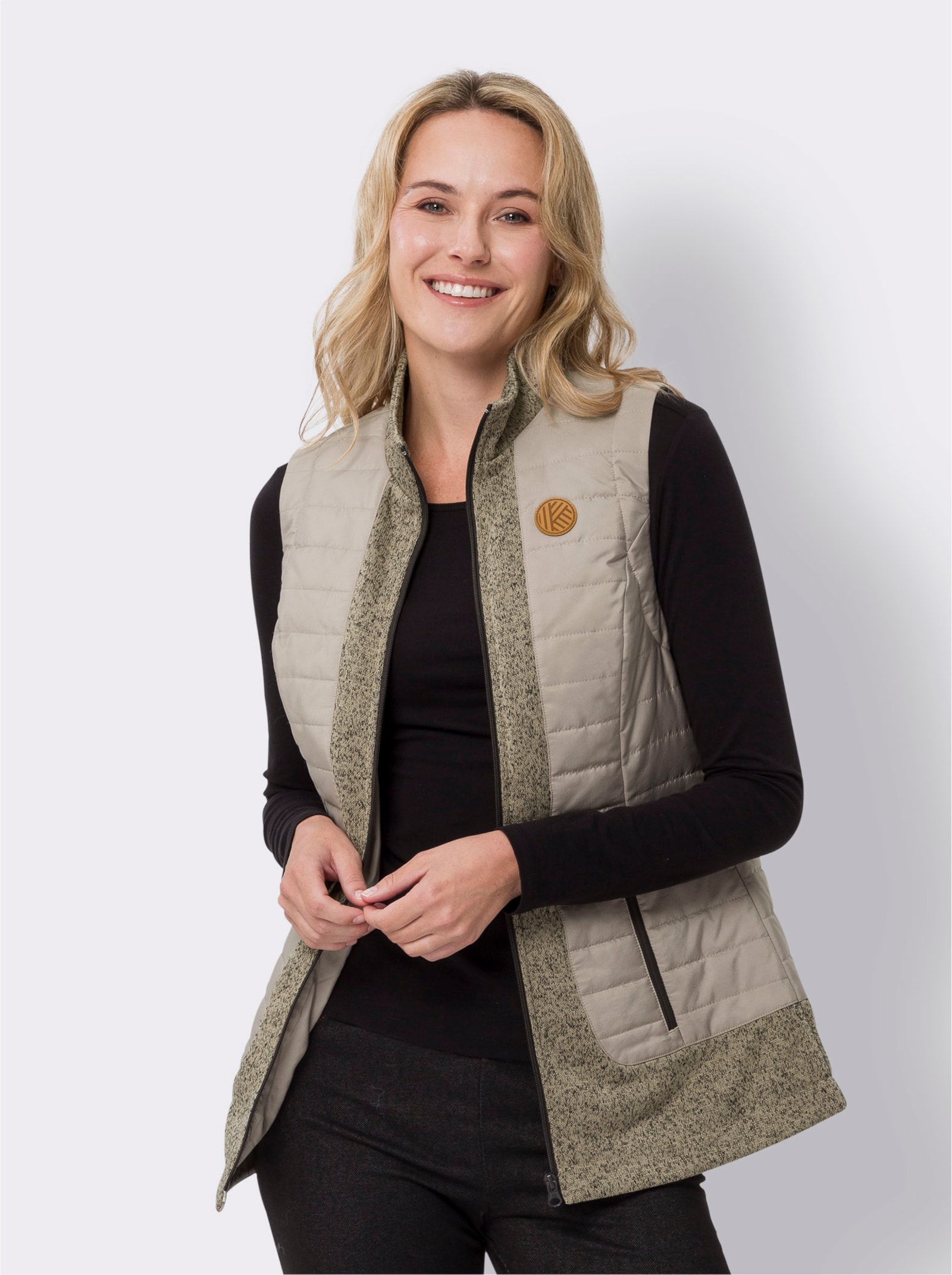 Weste Stepp im Mix mit Strickfleece - sesam